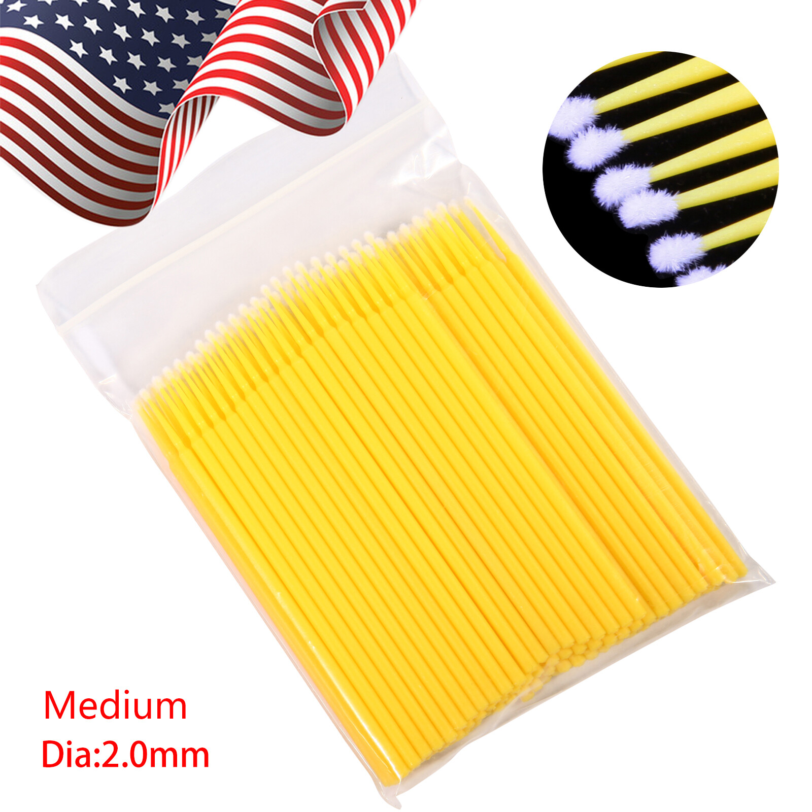 100*Dental Micro Brush Disposable Eyelash Medium Tooth Applicator Yellow2.0mm sl