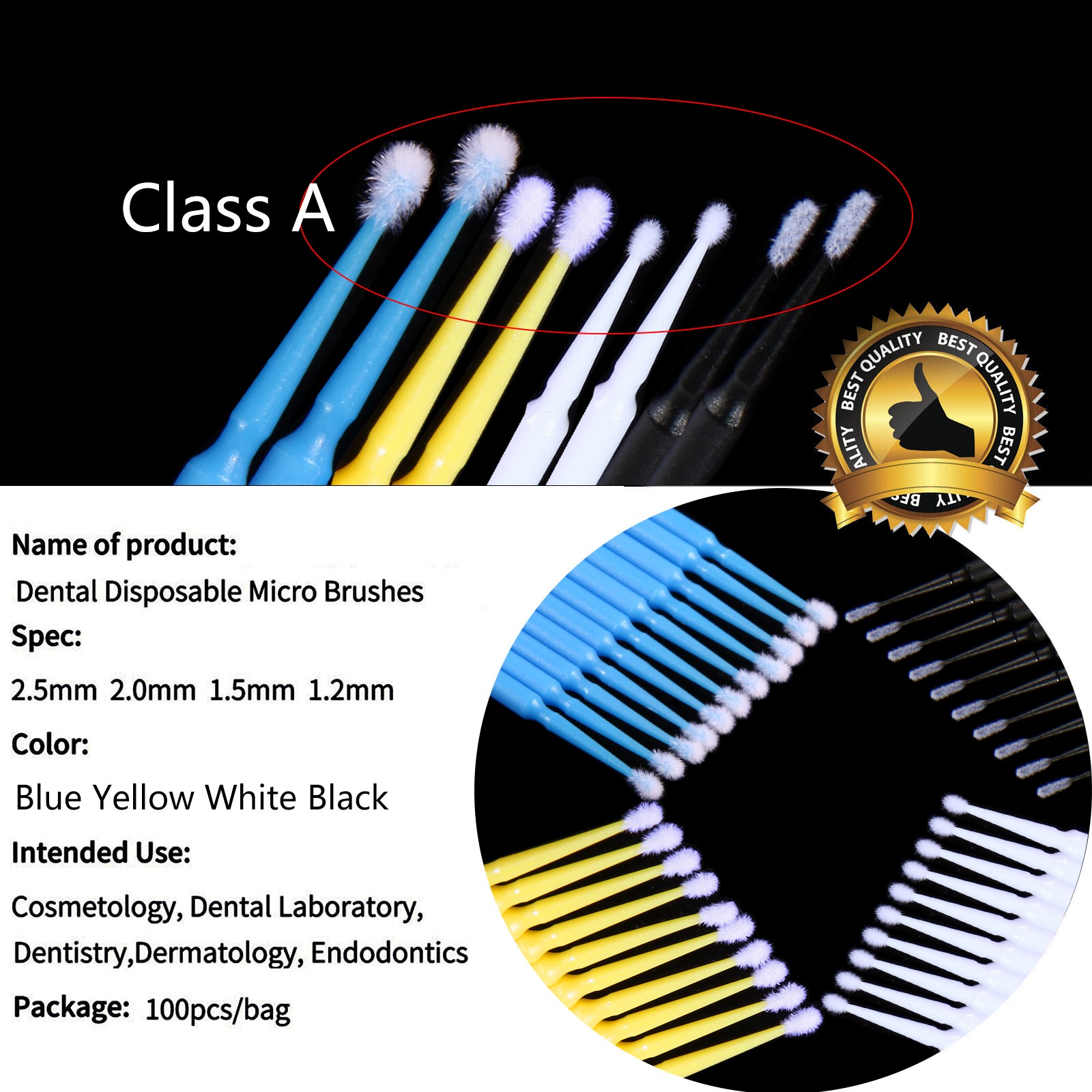 100-1000pcs Dental Micro Applicator Disposable Tooth Brush Tips Regular/Fine