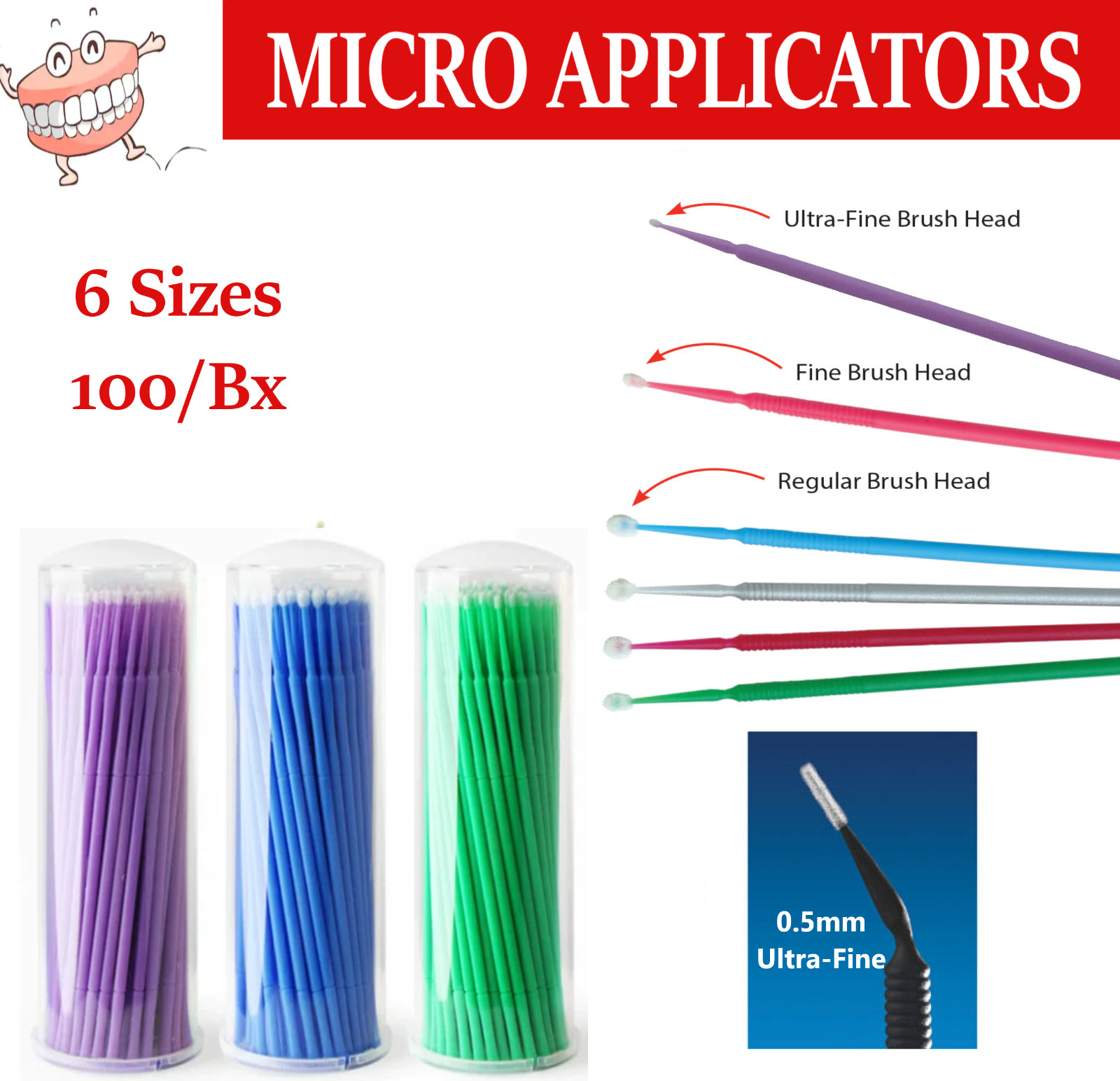 100pcs/pack Dental Microbrush Micro Brush Applicator Tip Regular/Fine/Ultrafine