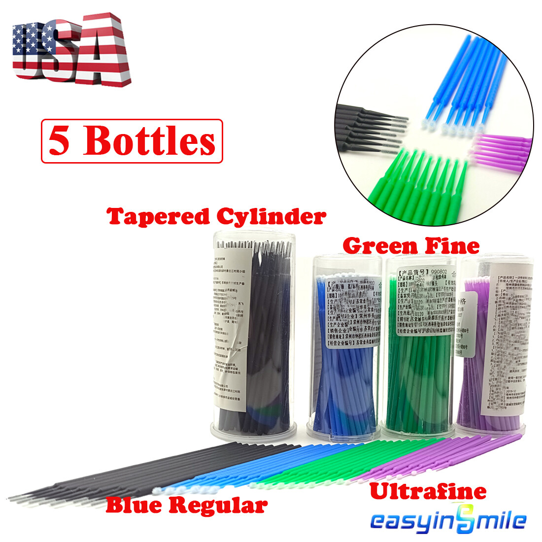 500Pcs Dental Microbrush Disposable Applicators Tips Micro Brush Dental 4 Sizes