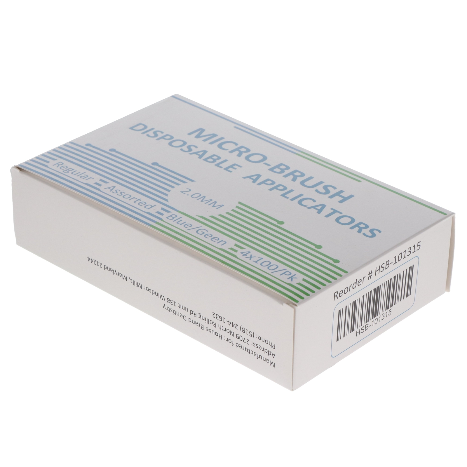 House Brand Dentistry 101315 MicroBrush Applicators Regular Blue/Green 4 x 100Pk