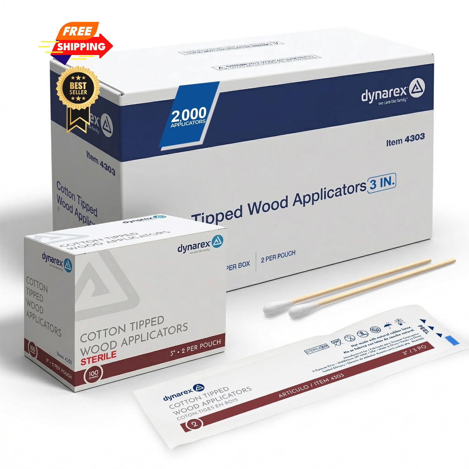 Dynarex Cotton Tipped Wood Applicators – 3″ – 200 Count (Pack of 1),