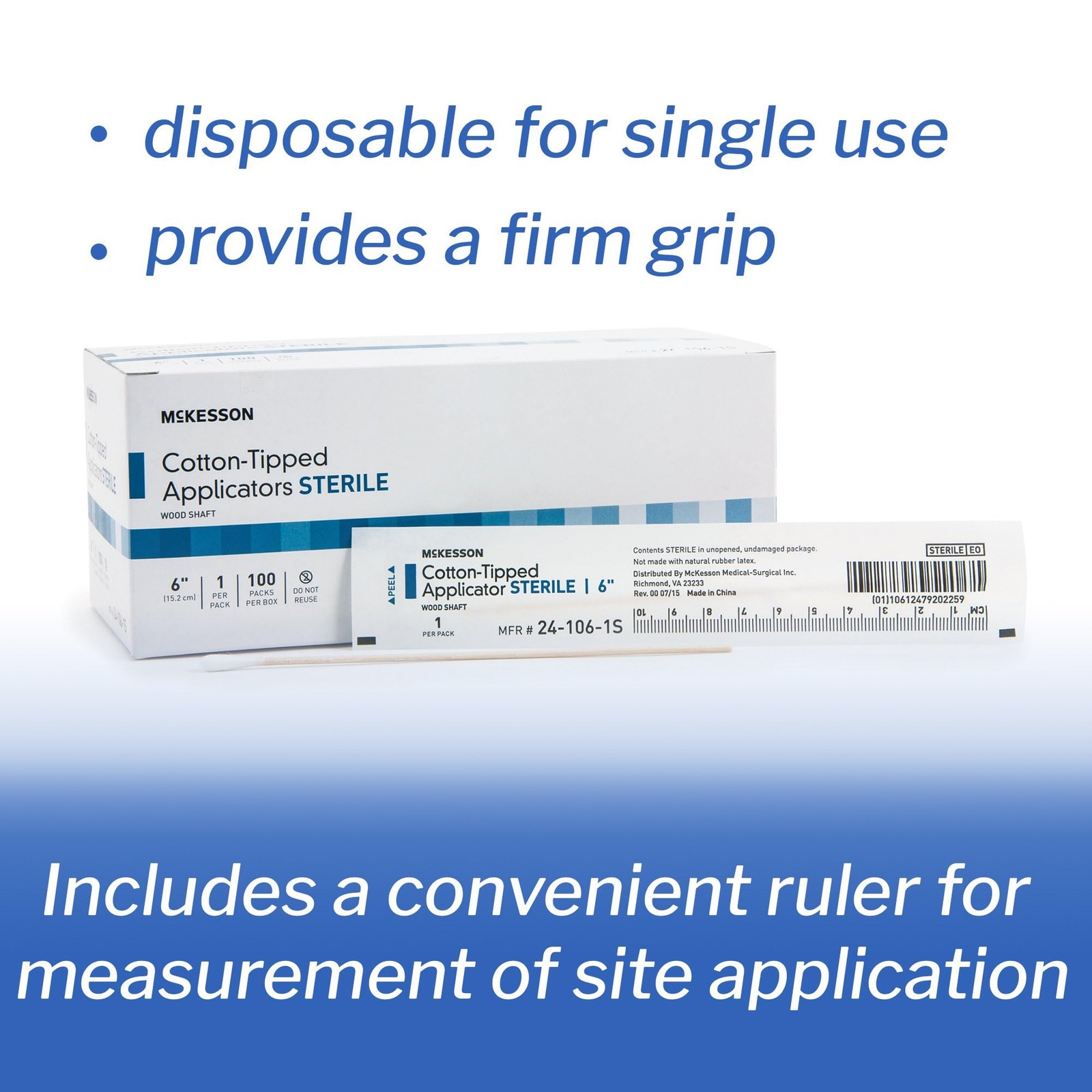 McKesson Cotton Tipped Applicator, 6 in [100 Count] 6 Inch (Pack of 1), White
