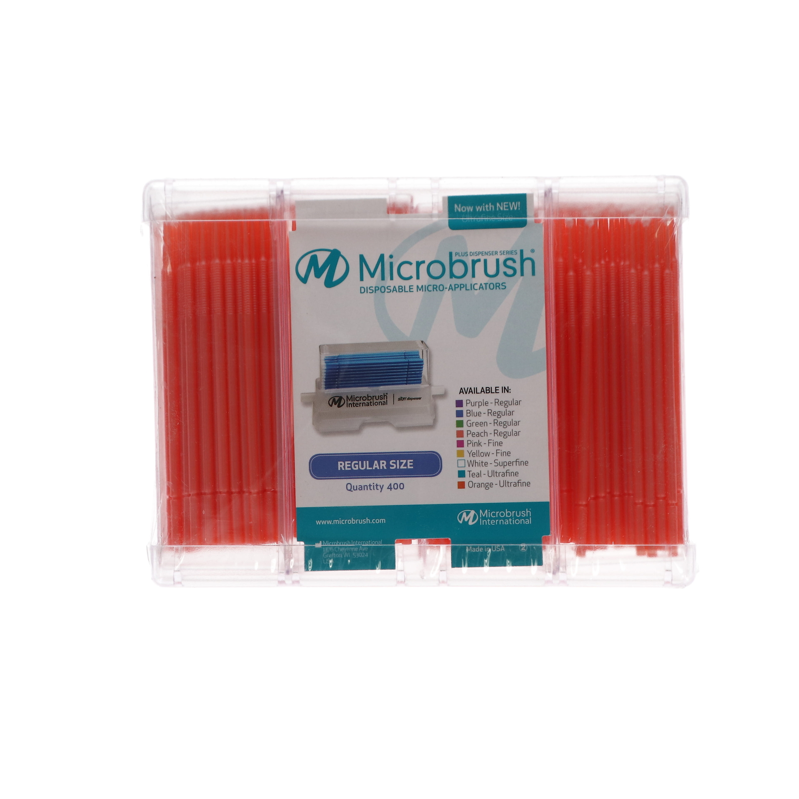 Microbrush PR400PE Plus Micro Applicators Dispenser Regular Peach 400/Pk