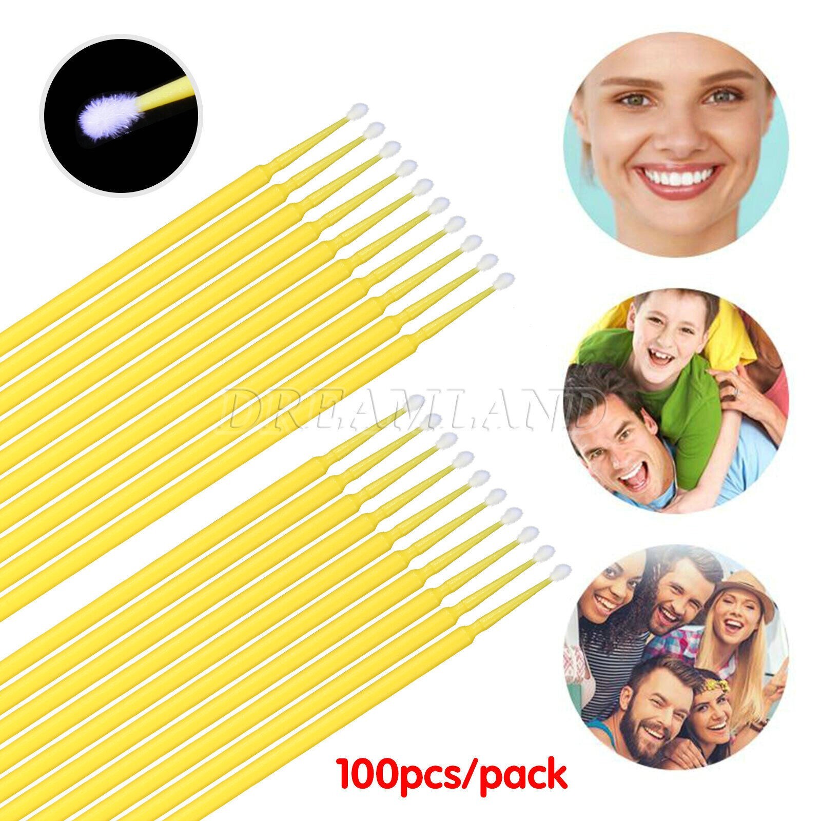 100Pcs Dental Swabs Disposable small Applicator Brush Stick 2.0mm yellow in USA