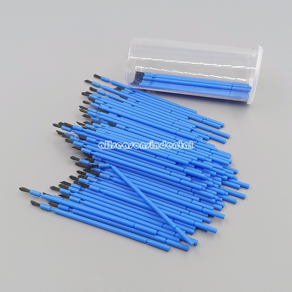 100Pcs Dental Disposable Bendable Taper-Cut Bristles Applicator Brush Blue/Pink