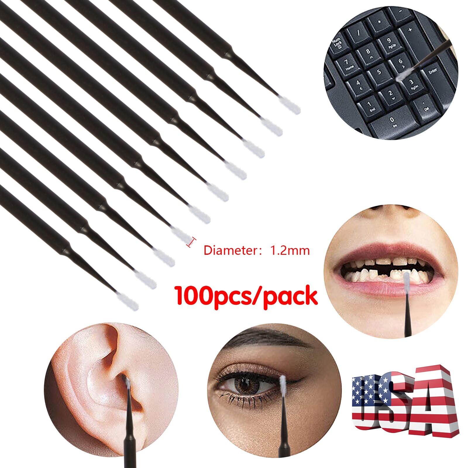 100 Pcs Dental Micro Brush Disposable Materials Tooth Applicators 1.2mm