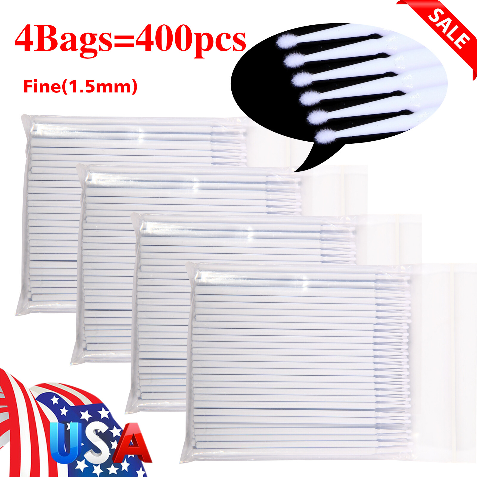 USA Micro Brushes Applicators Microbrush Dental Eye Fine 1.5mm White 100pcs/pack