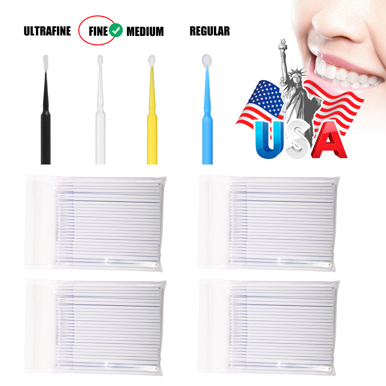 100 Micro Brushes Applicators Microbrush Dental (Regular, Fine, Super Fine) Eye