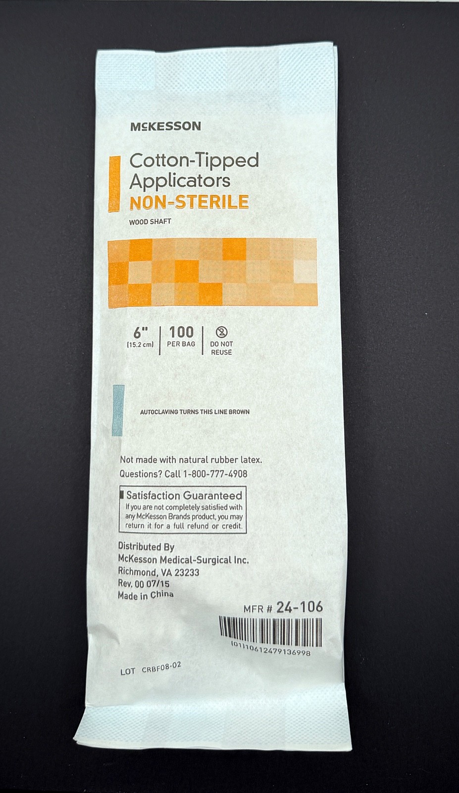 McKesson Cotton Tipped Applicators 6″ Wood Shaft Non-Sterile 100/Bag MFR 24-106