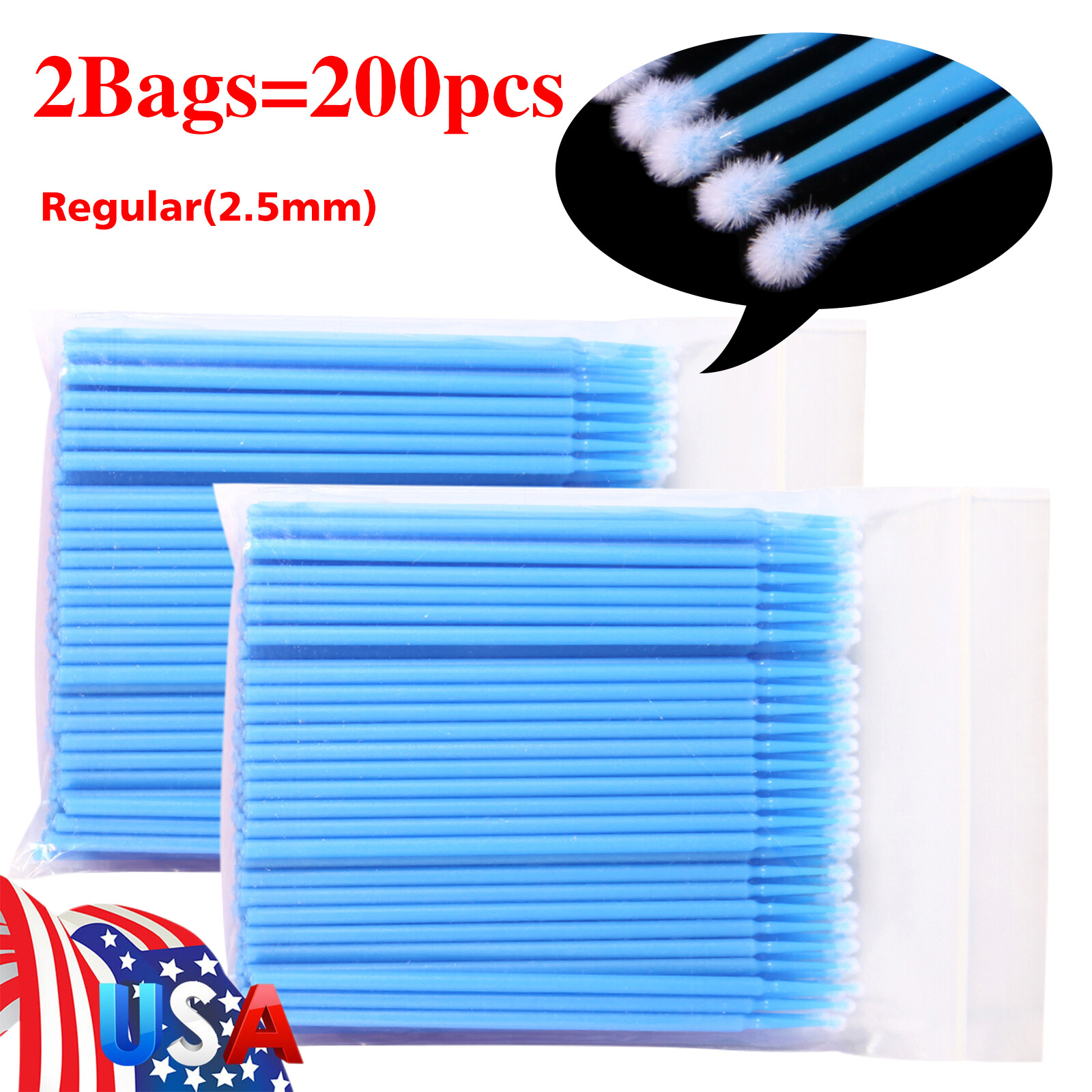 Micro Brushes Applicators Microbrush Dental Eye Regular 2.5mm Blue 100pcs/bag