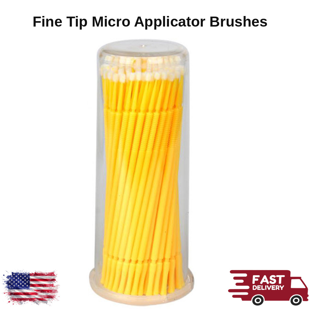 Fine Tip Micro Applicator Brushes 1.5 mm Yellow 400 Count Bendable for Dental