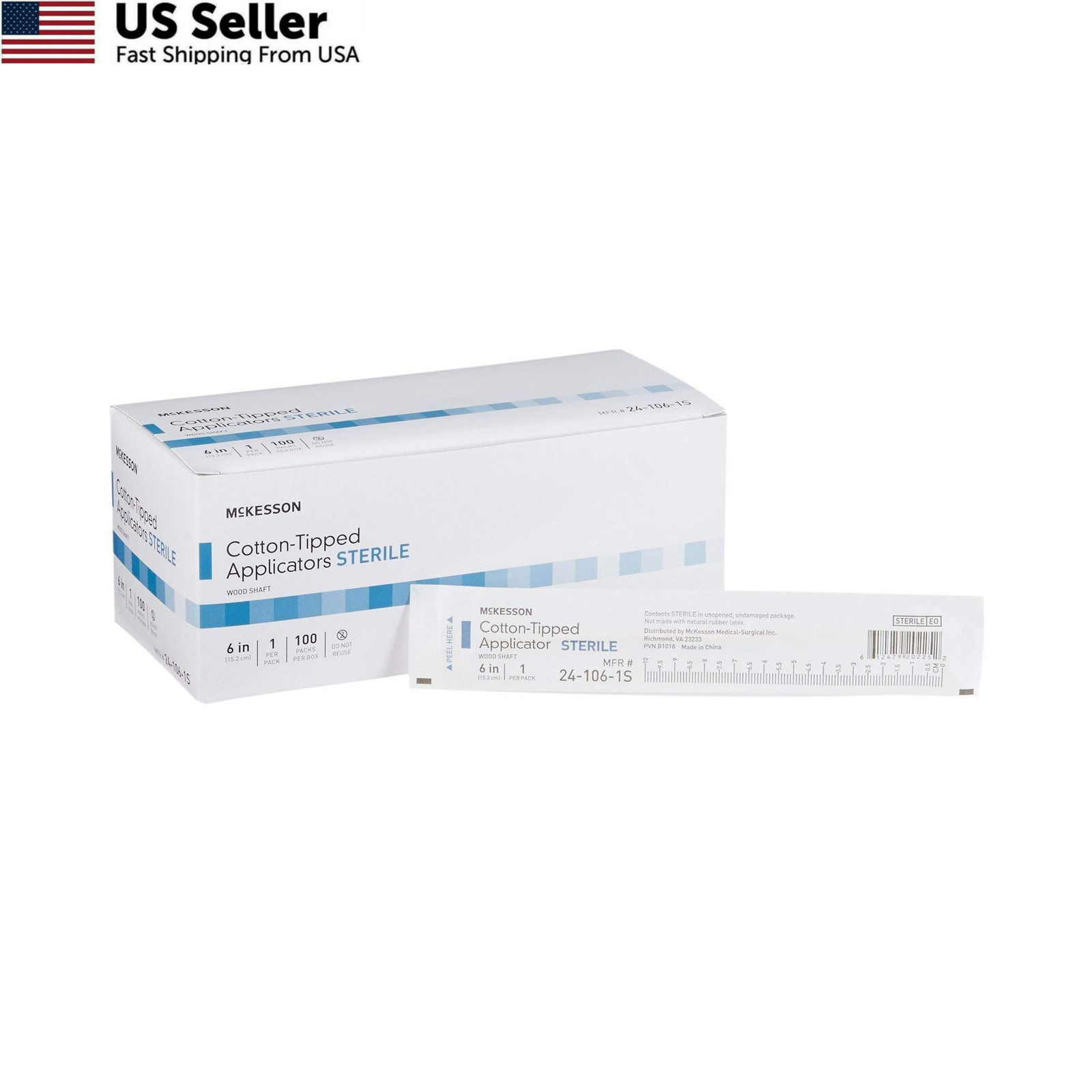 McKesson Cotton Tipped Applicator, 6 in [100 Count] 6 Inch (Pack of 1), White