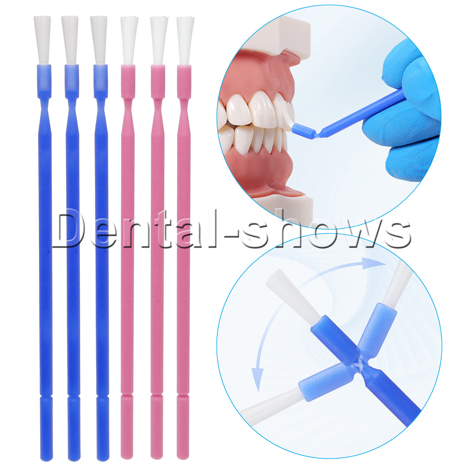 100 Pcs Dental Disposable Micro Applicator Brush Bendable Long Shank Pink/Blue