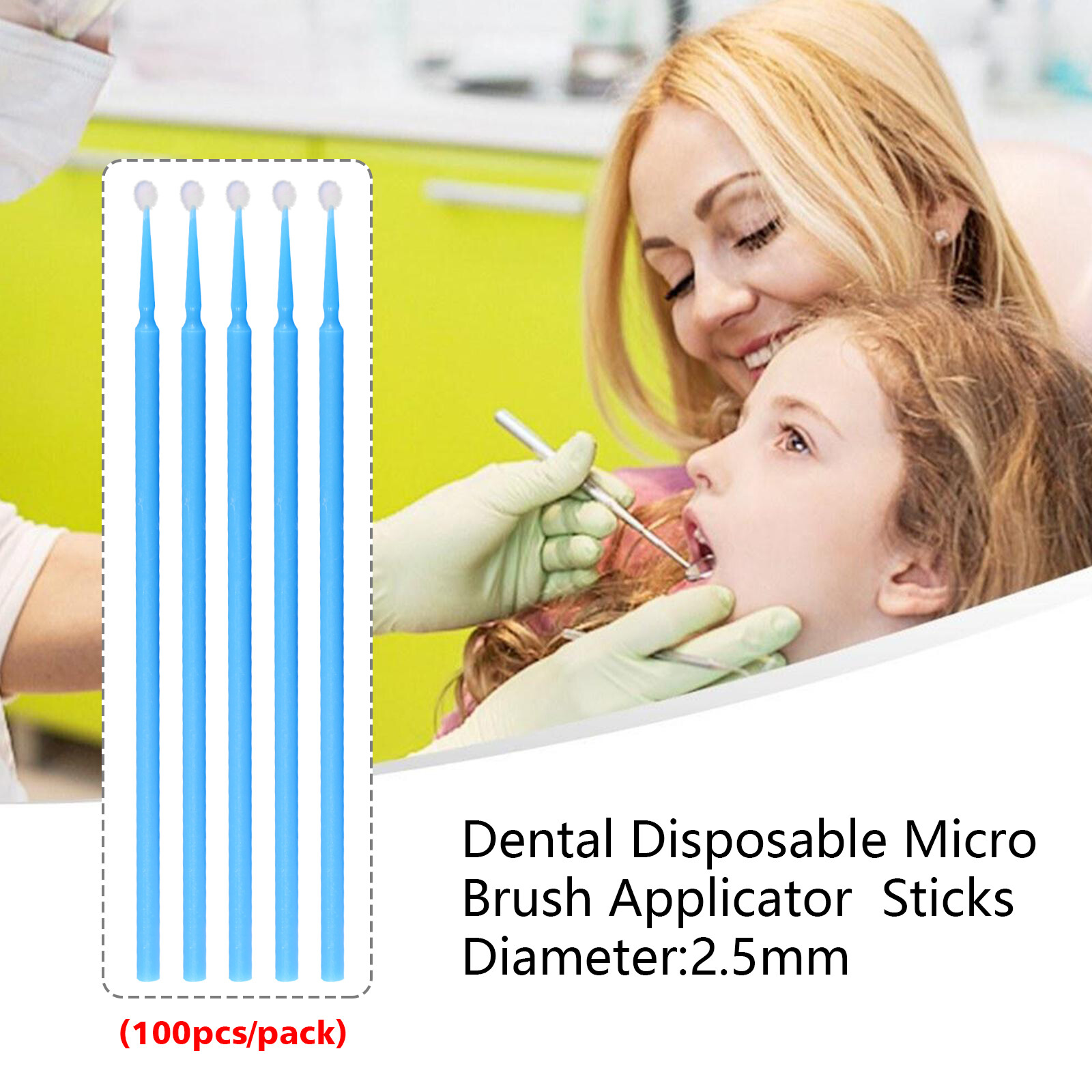 Micro Brushes Applicators Microbrush Dental Eye Regular 2.5mm Blue 100pcs/bag