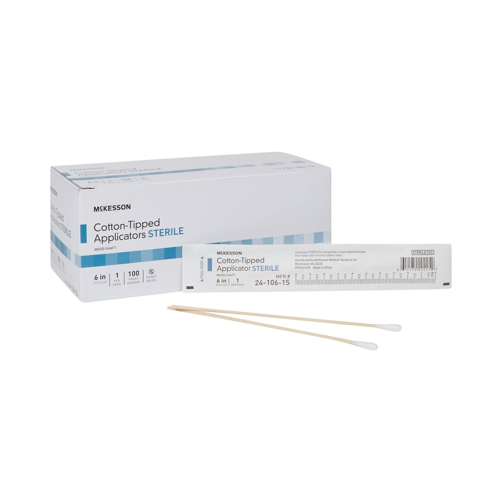 McKesson Cotton Tipped Applicator, 6 in [100 Count] 6 Inch (Pack of 1), White