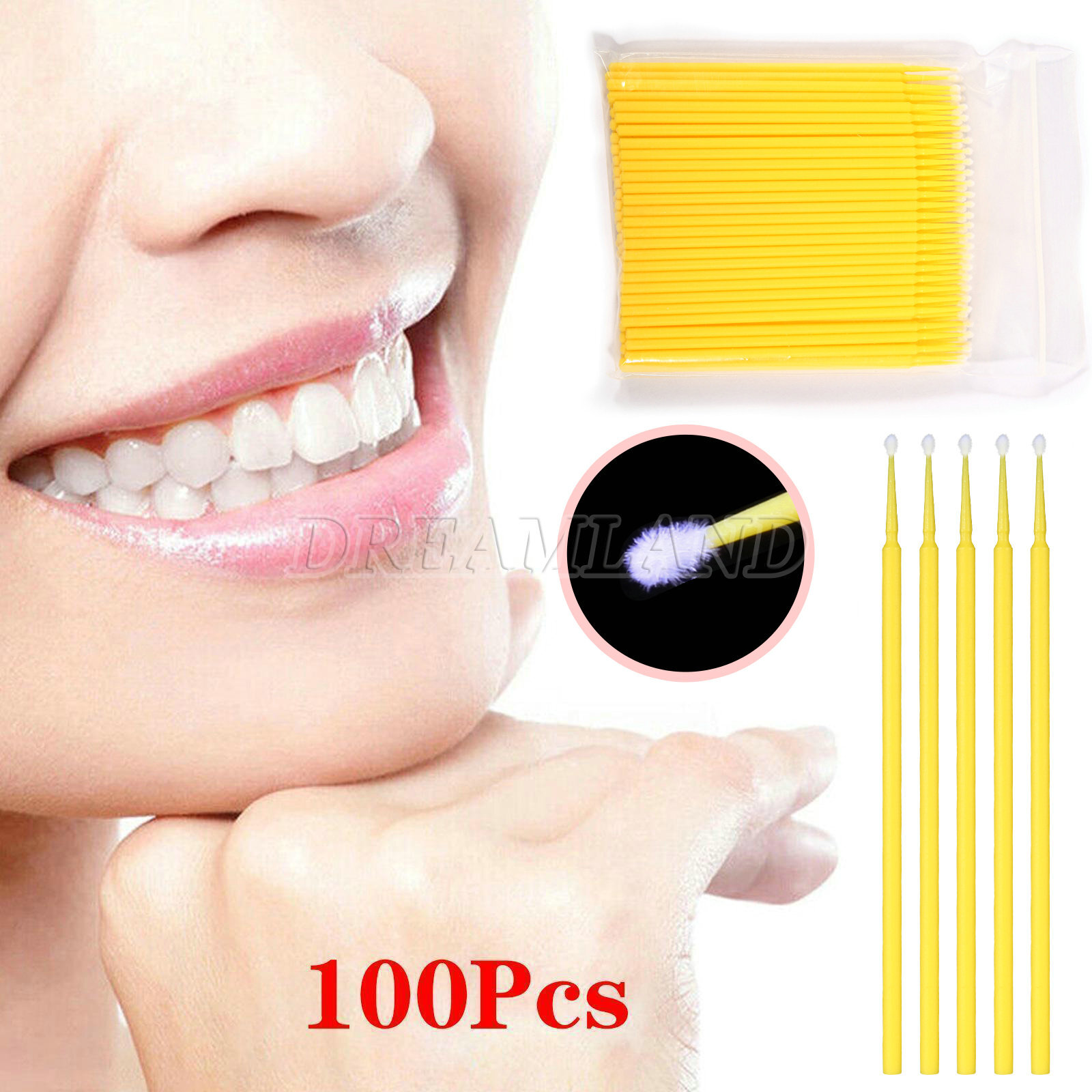 100PCS Dental Micro Brush Disposable Materials Tooth Applicators 2.0mm Yellow