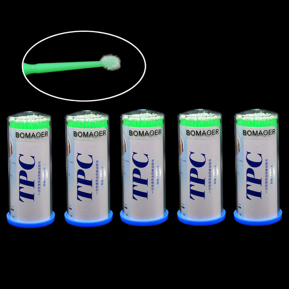 100pcs/Bottle: Micro Applicator Brushes, Dental, Bendable Disposable, Green