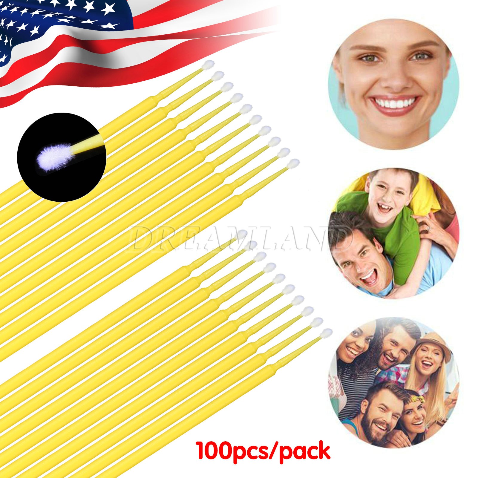 100 Microbrush Micro Brush Applicator Tips Regular Yellow 2.0 mm