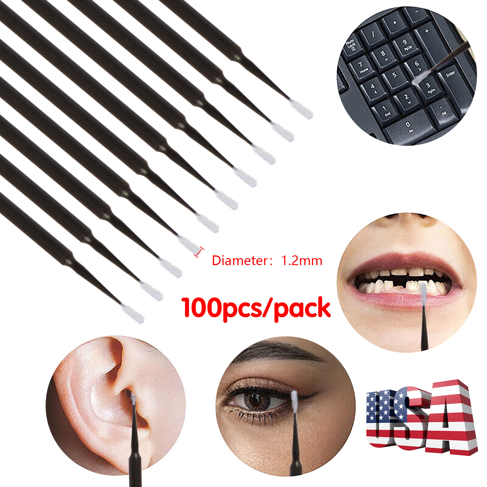 100Pcs Dental Disposable Micro Brush Tooth Applicator Tips Sticks 1.2mm black sl