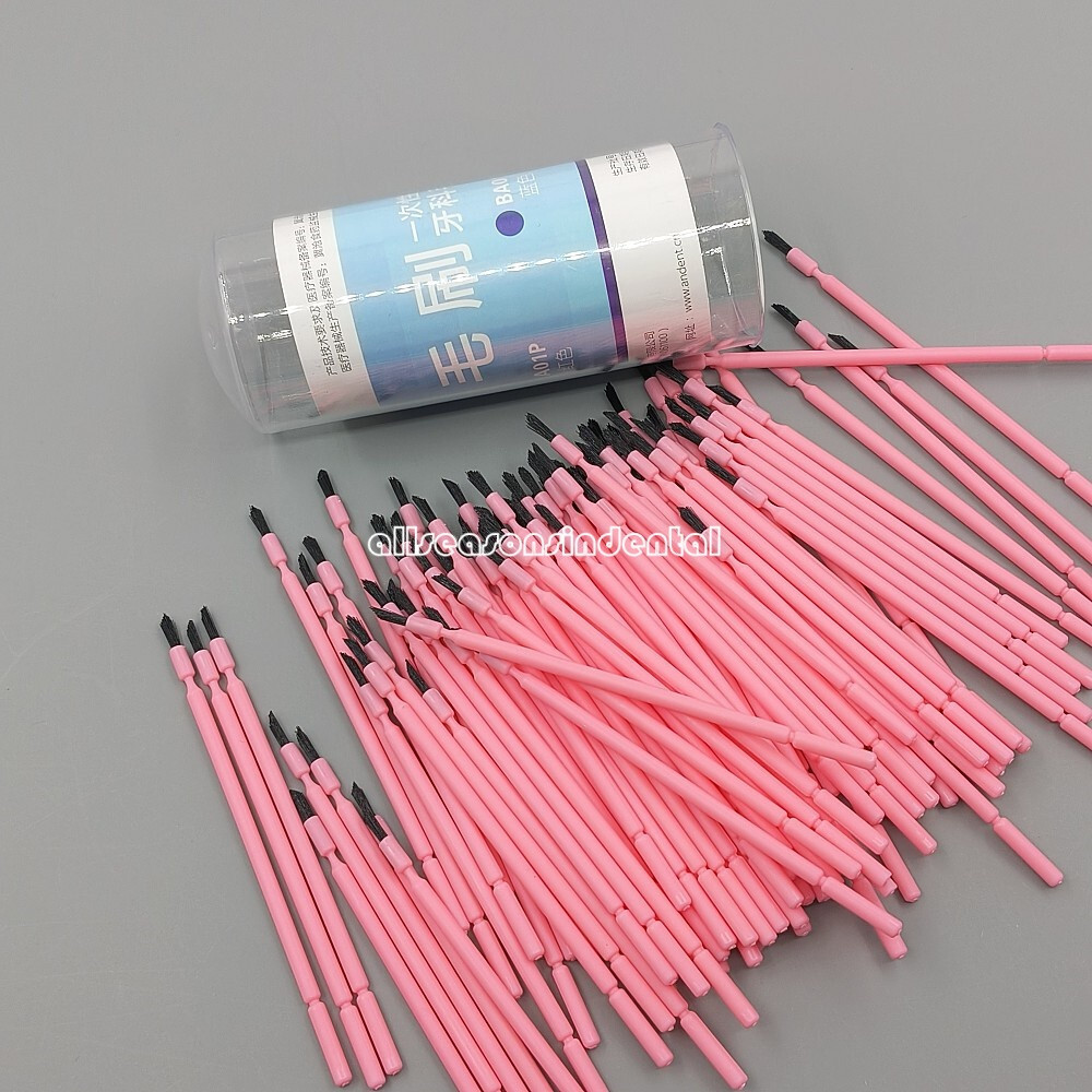 100Pcs Dental Disposable Bendable Taper-Cut Bristles Applicator Brush Blue/Pink