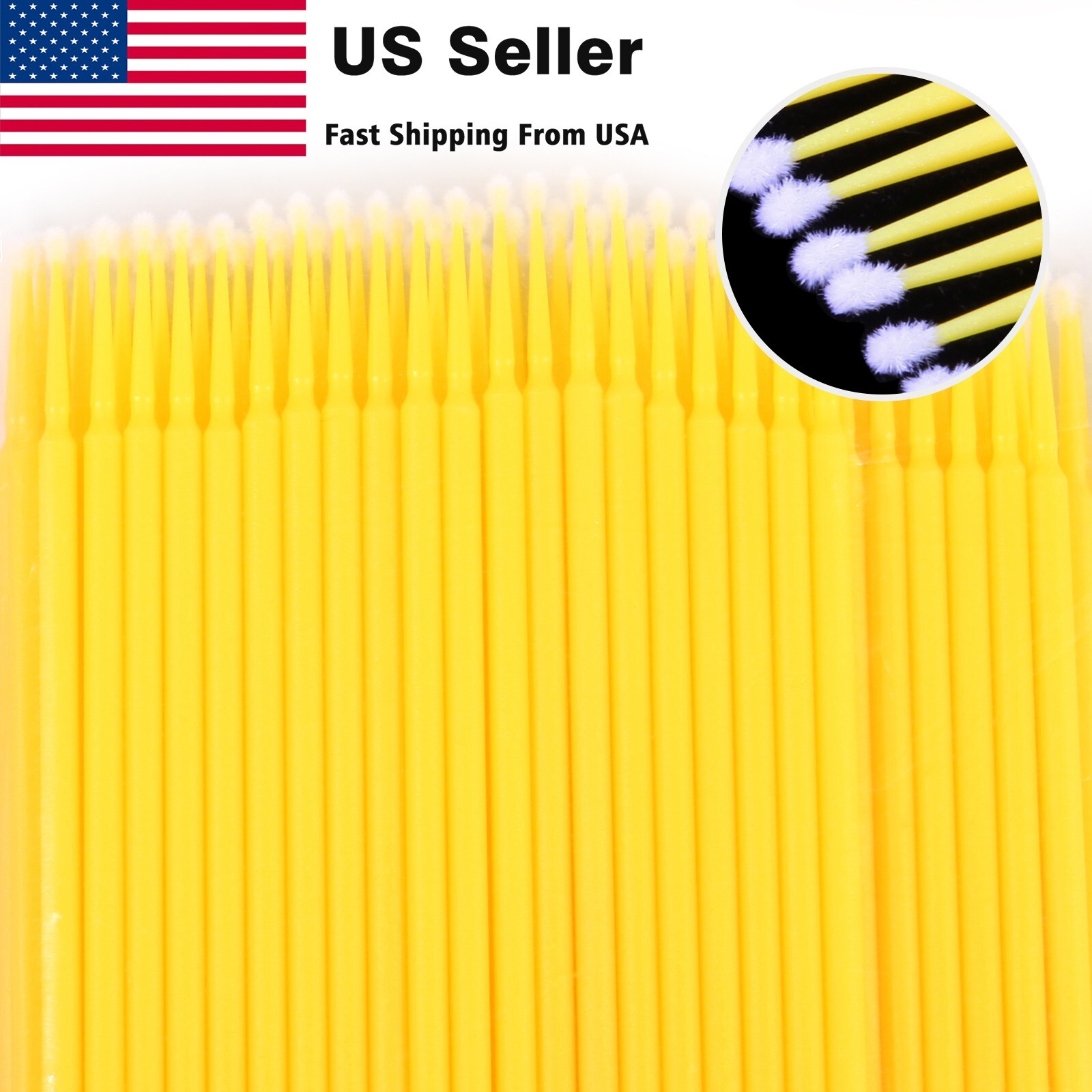 100 Pcs Yellow Dental Micro Brush Disposable Materials Tooth Applicators 2.0mm