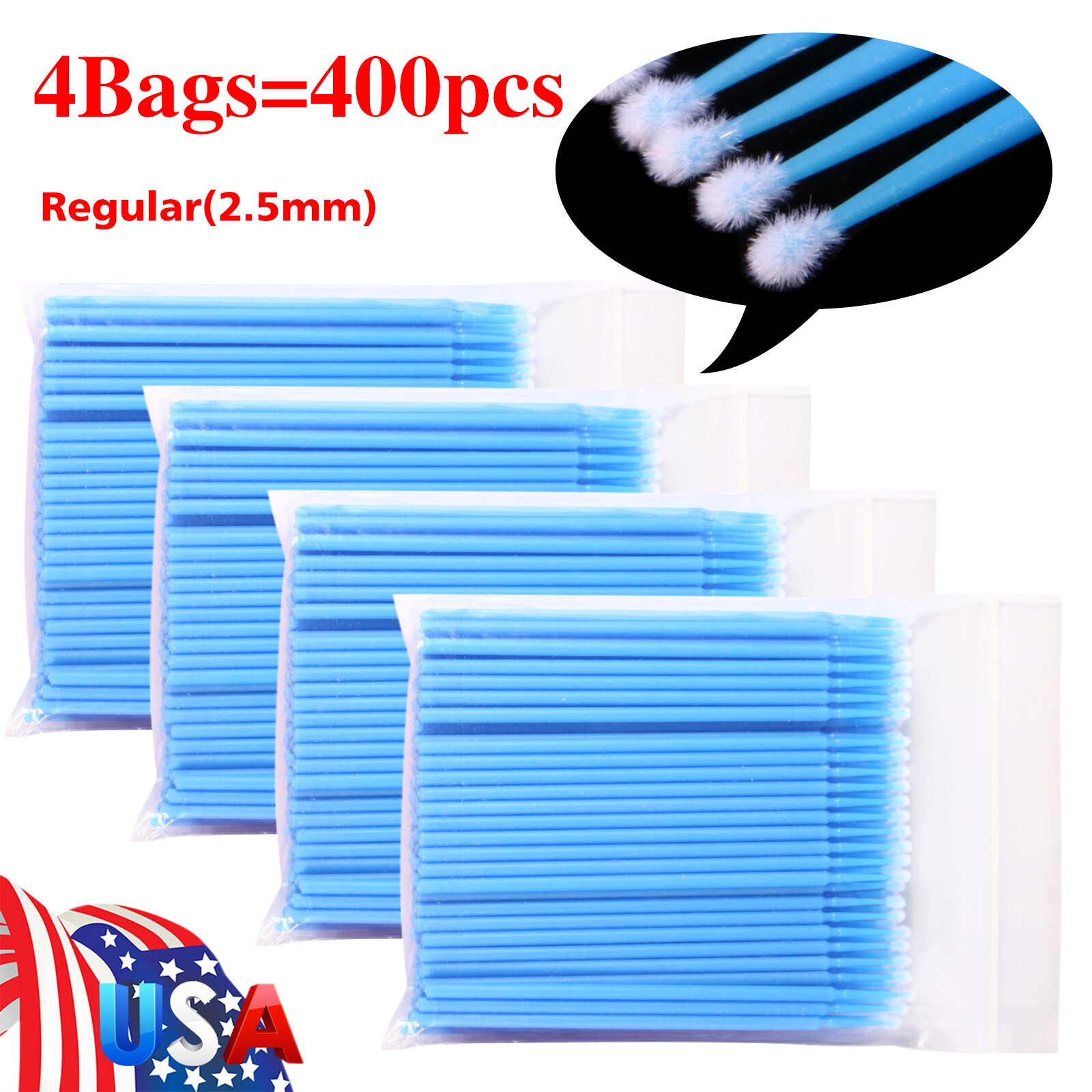 Micro Brushes Applicators Microbrush Dental Eye Regular 2.5mm Blue 100pcs/bag