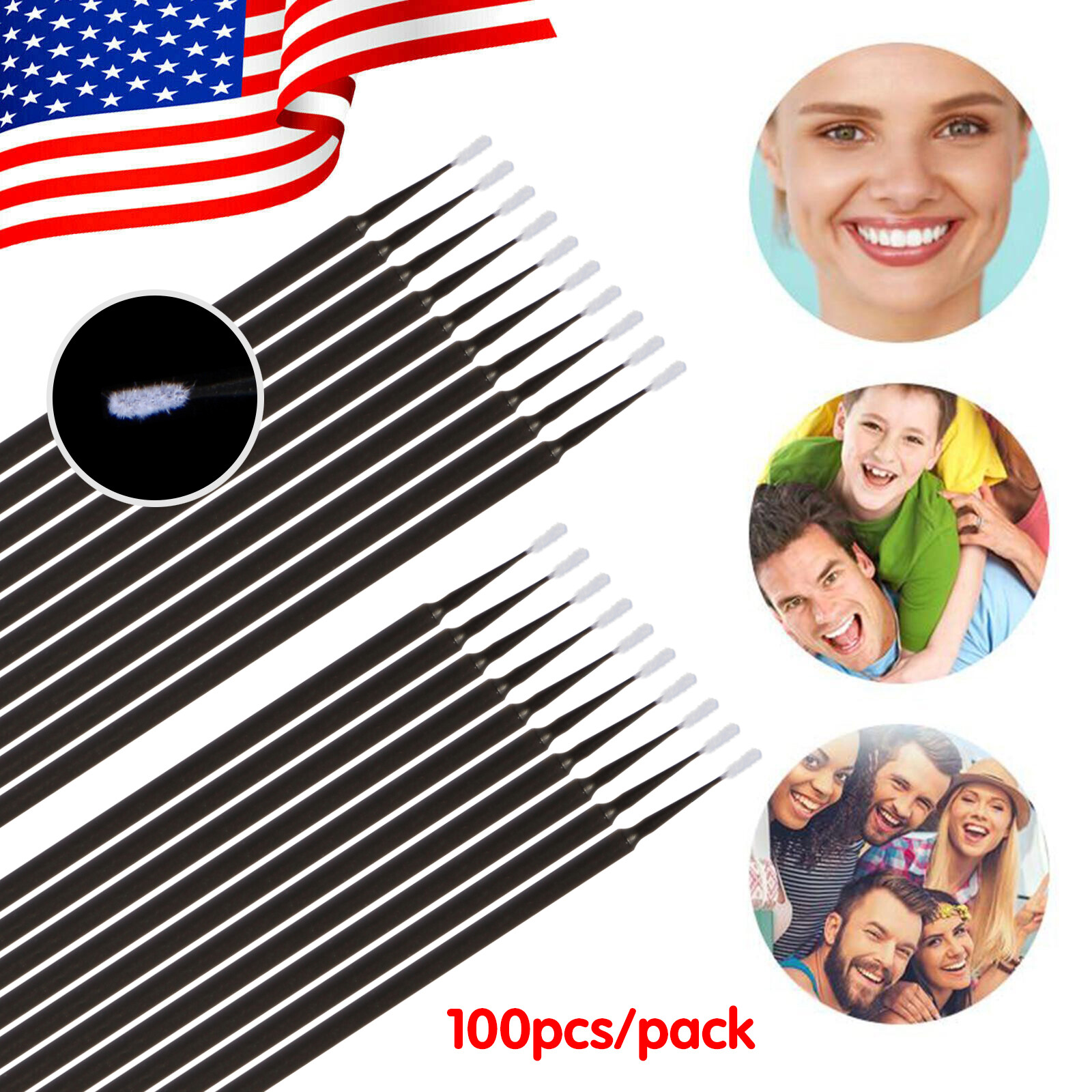 100 Micro Brushes Applicators Microbrush Dental Ultrafine Black 1.2 mm