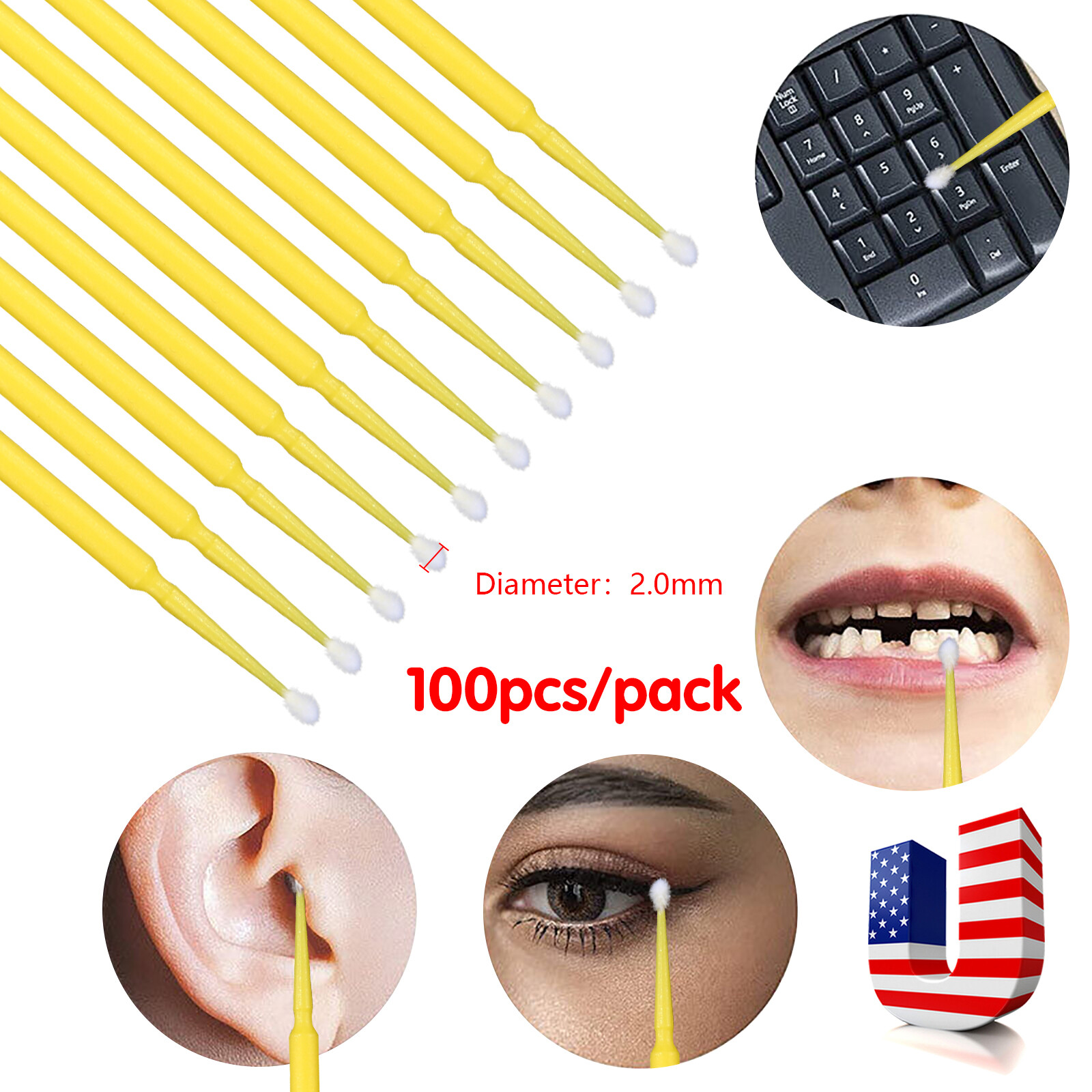 100 Micro Brushes Applicators Microbrush Dental Regular Yellow 2.0 mm