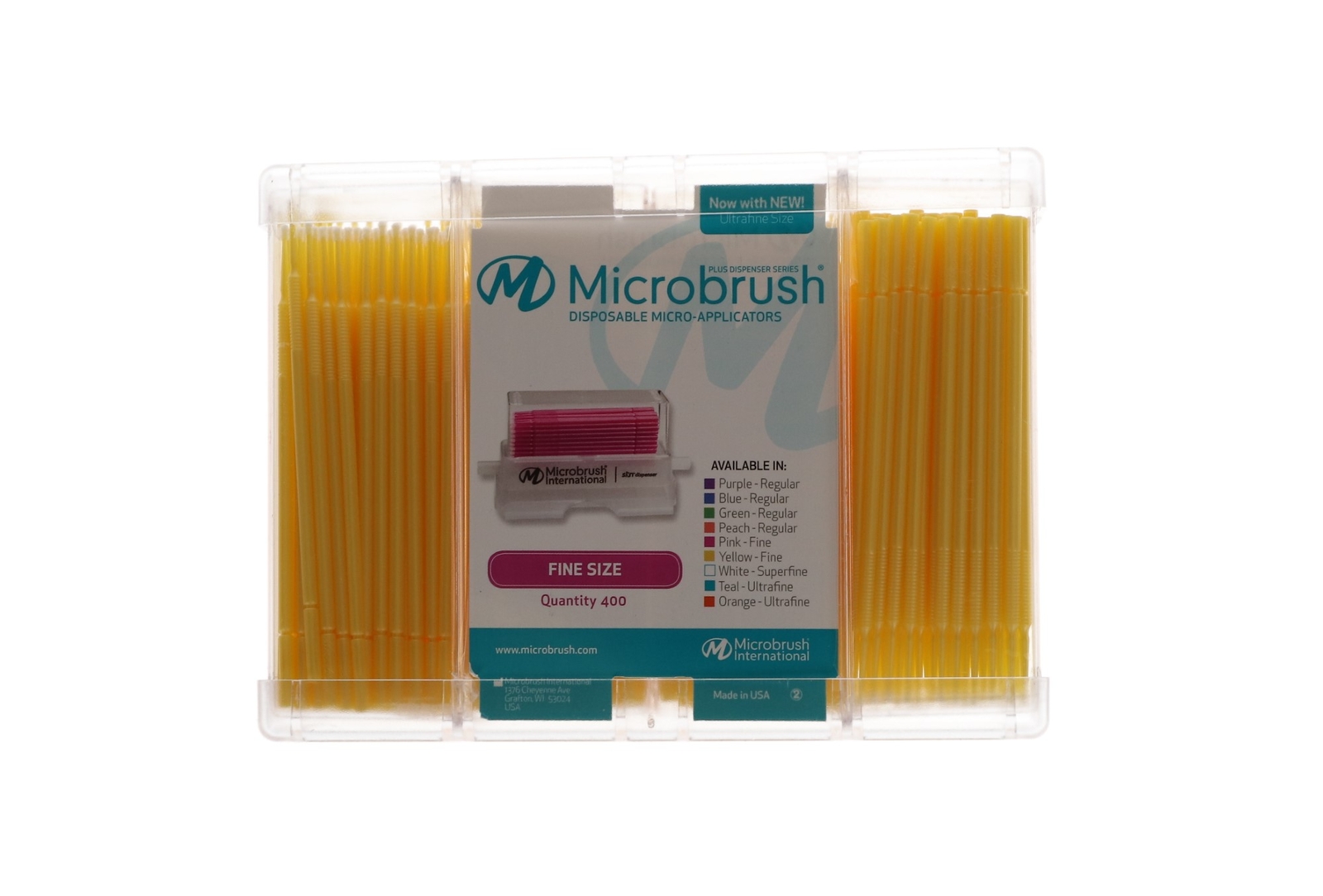 Microbrush PF400YE Plus Micro Applicator Dispenser Refills Fine Yellow 400/Pk