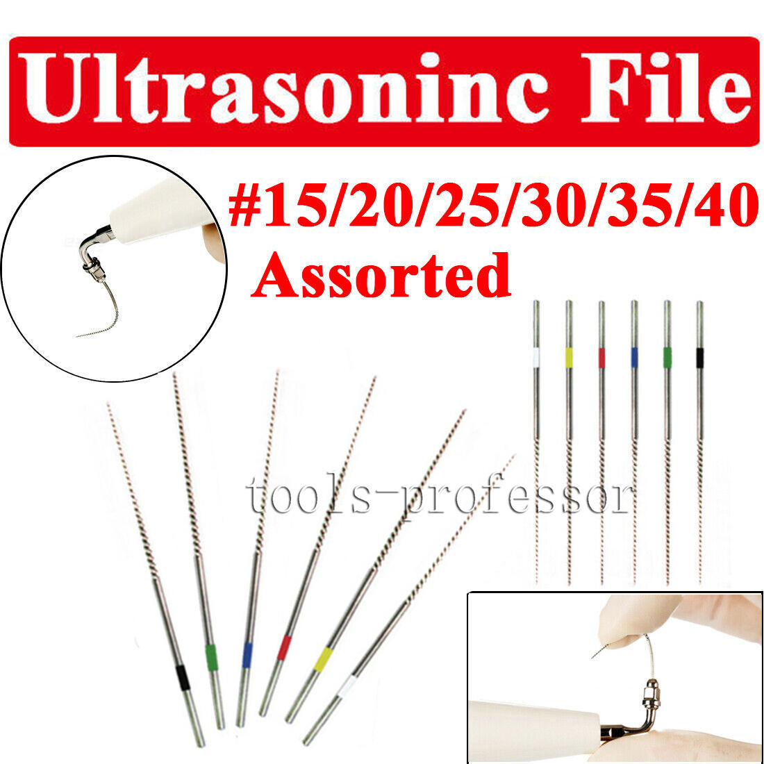 1Kit Dental Ultrasoninc Rotary Endo Cleaning SST U-File Scaler Tip Files #15-40
