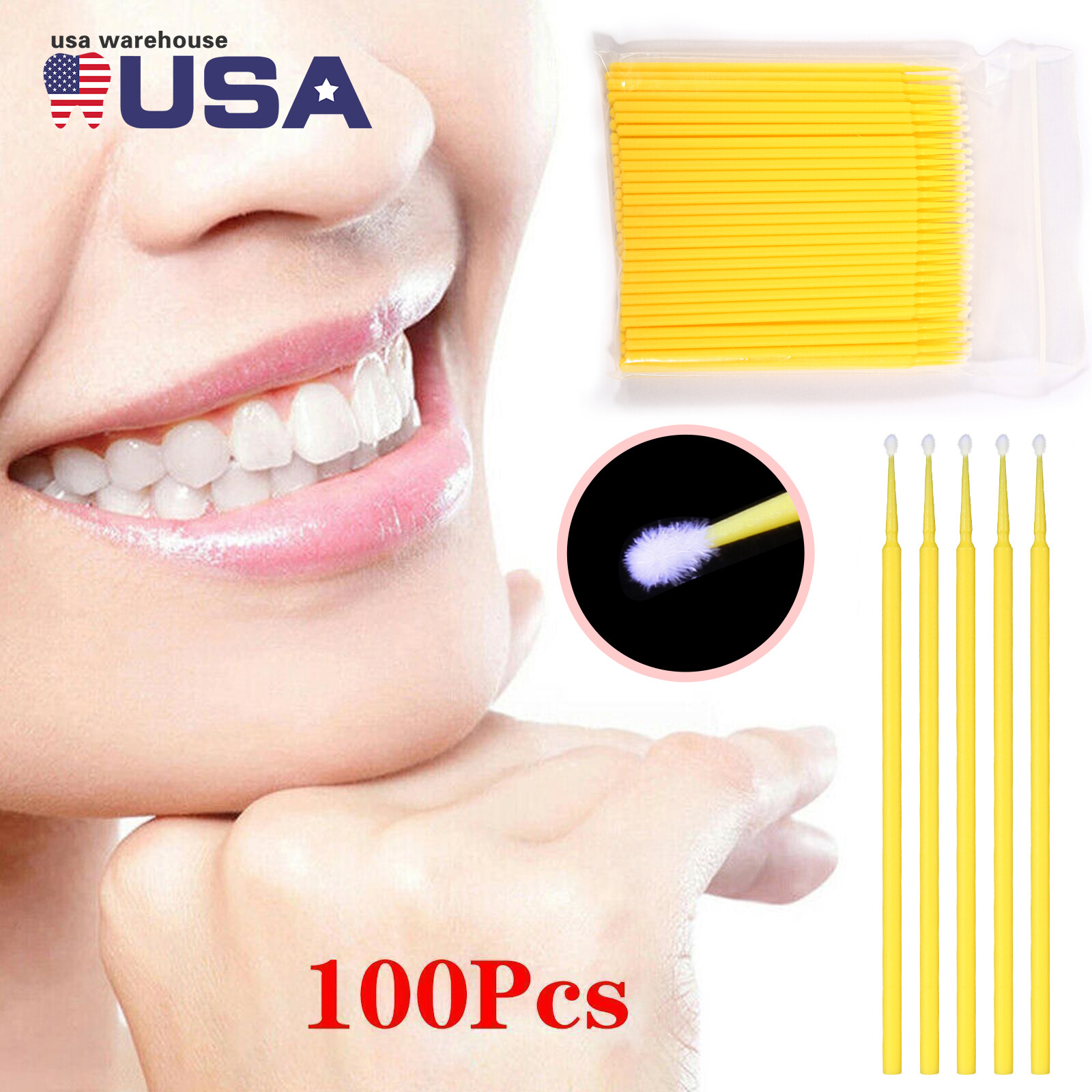 Dental Micro Applicator Brush Disposable Makeup Eyelash Brushes 2.0mm Yellow YCE
