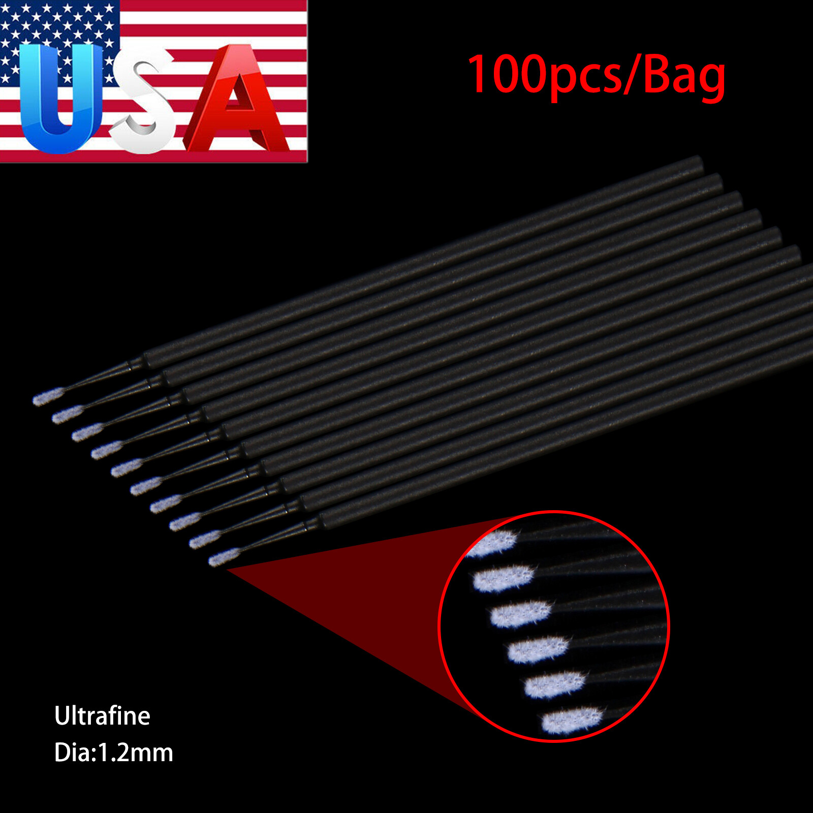 Dental Micro Applicator Brush Disposable Makeup Eyelash Brushes Black 1.2mm