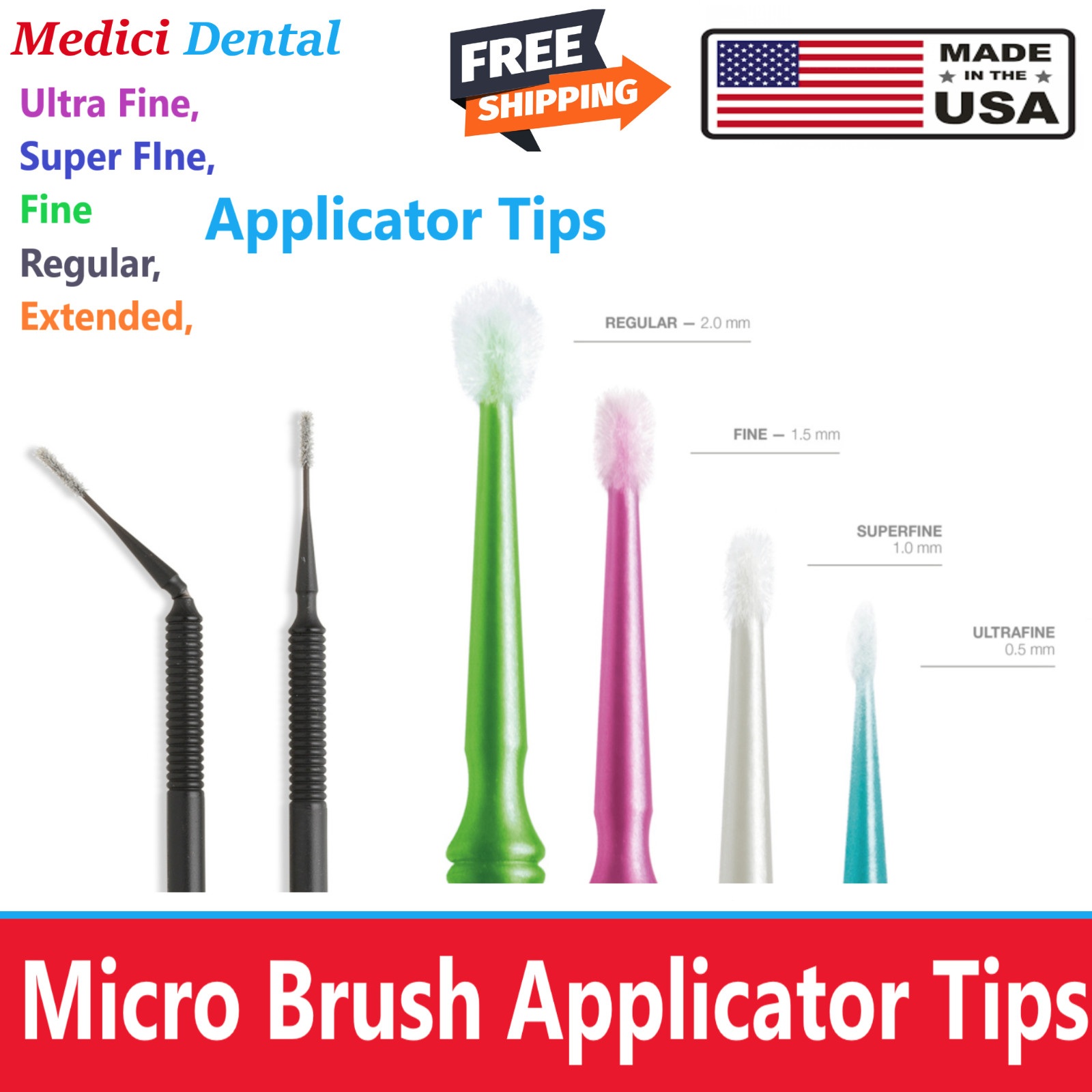 Dental Micro Applicators Extended, Extra-thin, Ultra Fine Super Fine Up 1000/Bx