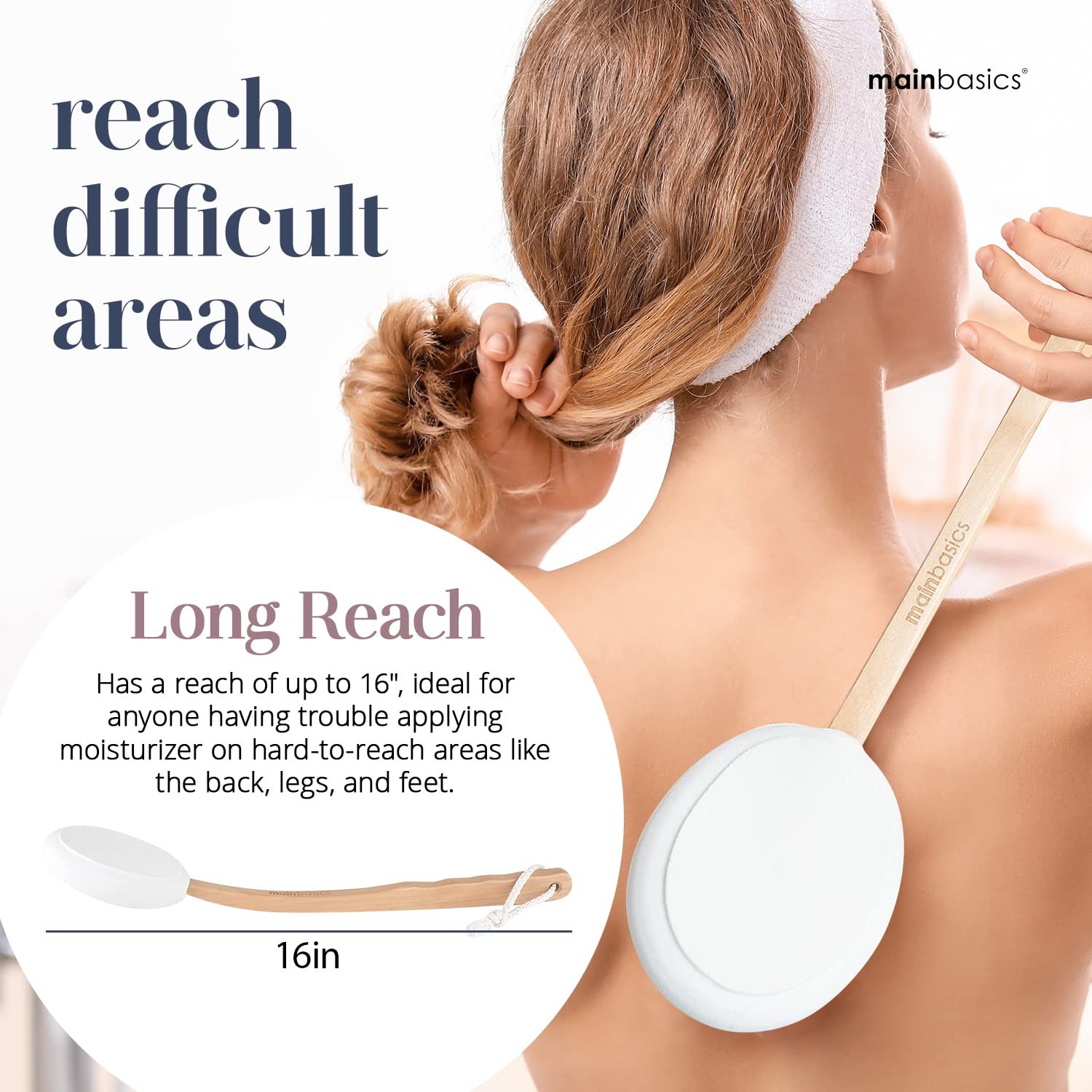 MainBasics Back Lotion Applicator – Long Handle, 1 Count (Pack of 1)