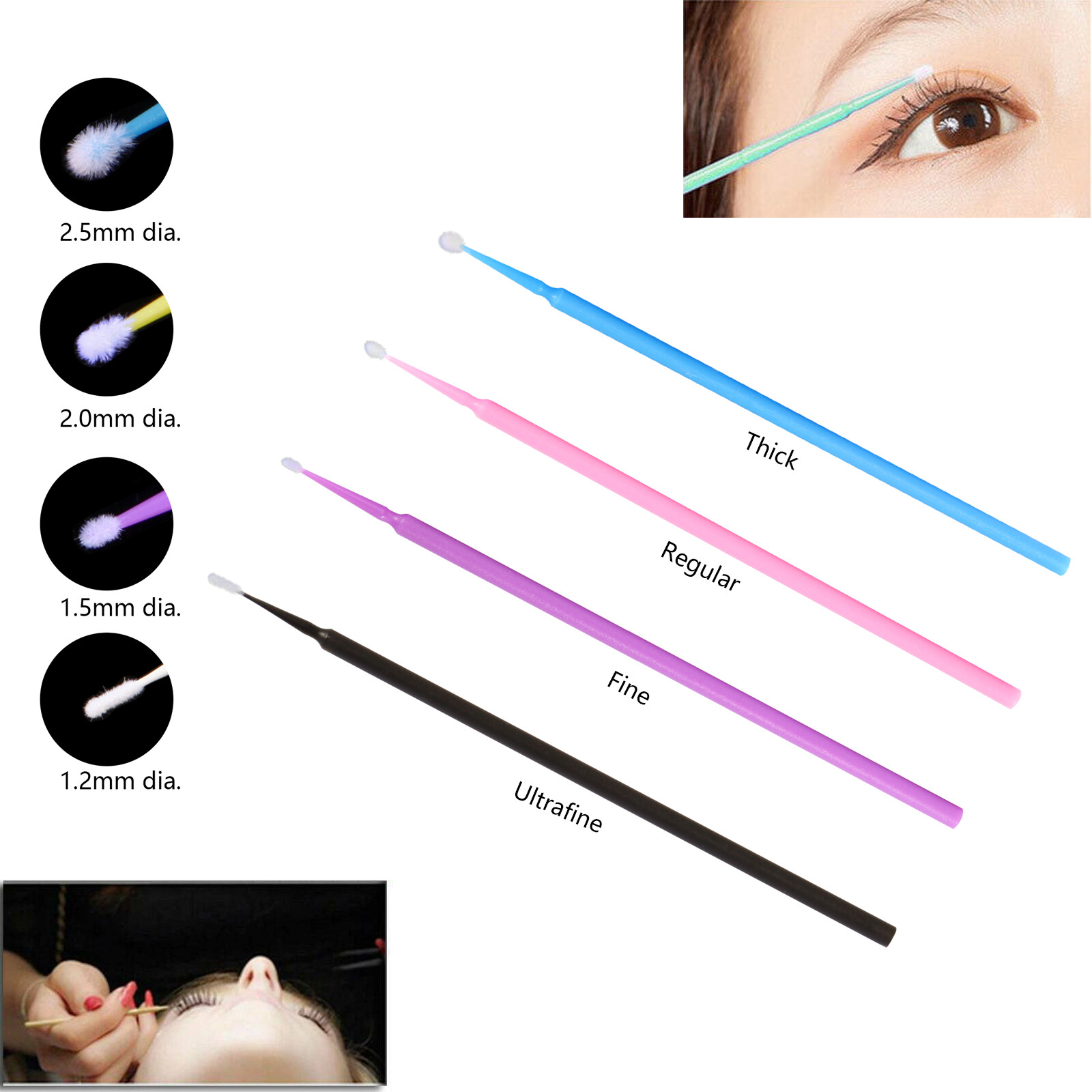 100Pcs Dental Swabs Disposable Mini Applicator Brush Stick Eyelash Extension Eye