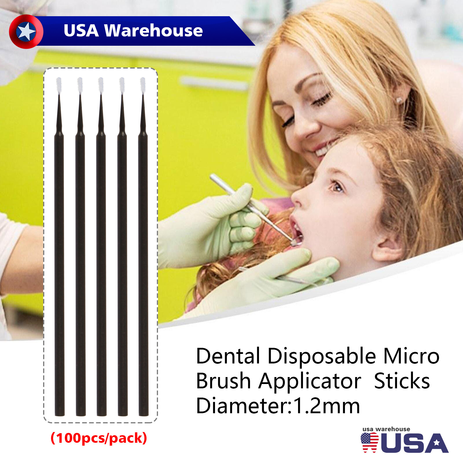 100 Micro Brushes Applicators Microbrush Dental Ultrafine Black 1.2 mm