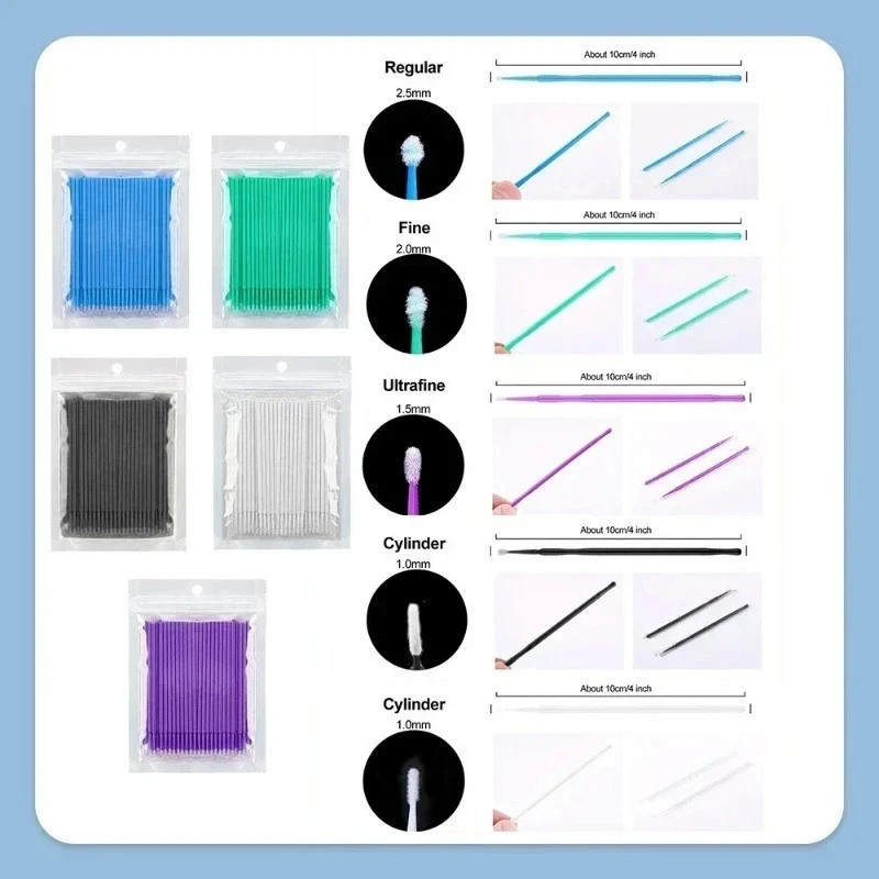 100Pcs Dental Micro Brush Disposable Tooth Applicators Tips Cylinder/Fine/Medium
