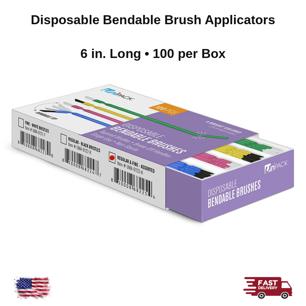 Disposable Bendable Brush Applicators w/ Snap-Off Handles Mixed Dental 100/Box