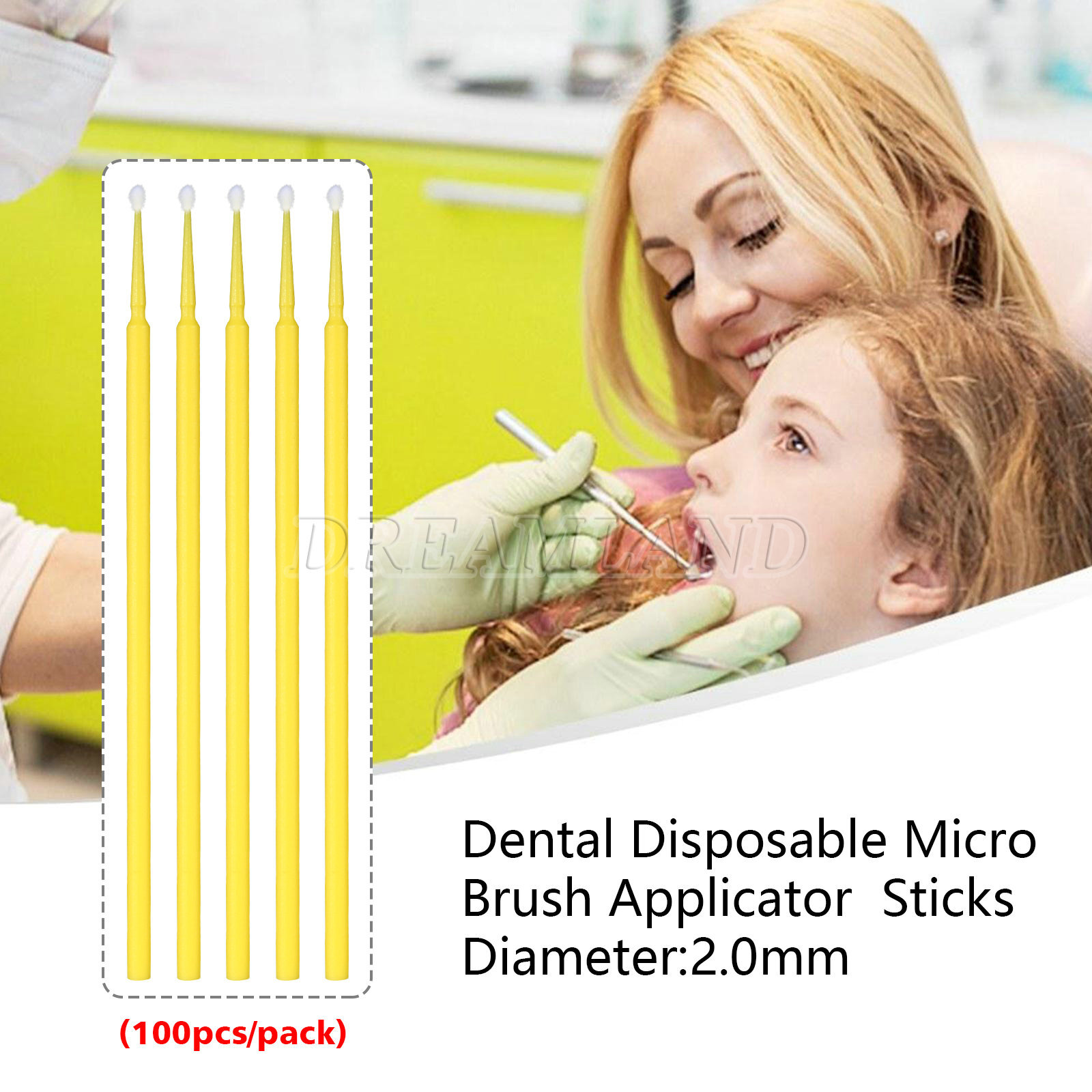 100PCS Dental Micro Brush Disposable Materials Tooth Applicators 2.0mm Yellow