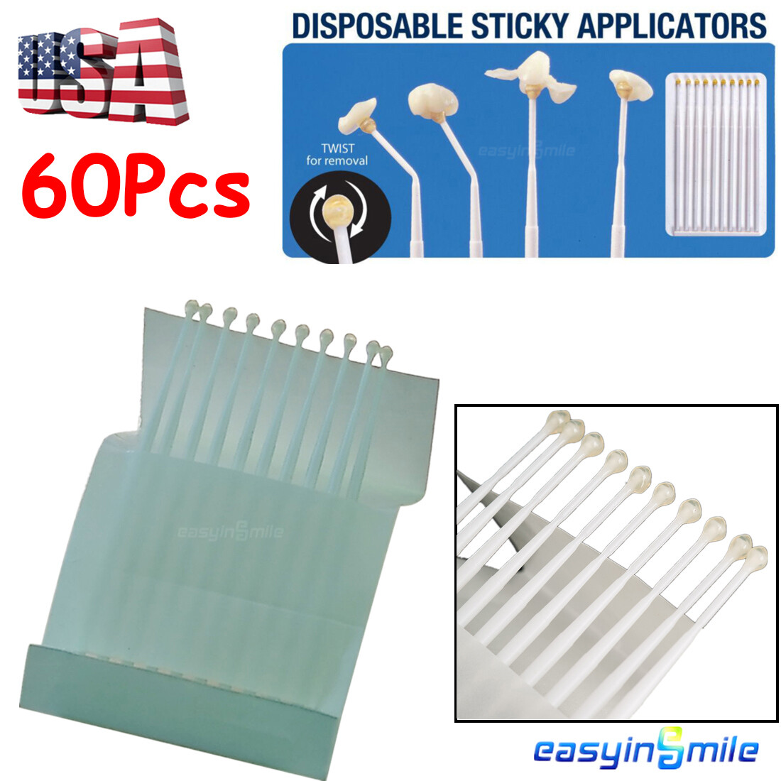 60xDental Disposable Sticky Applicators Bendable Micro Brush Remove Adhesive10cm