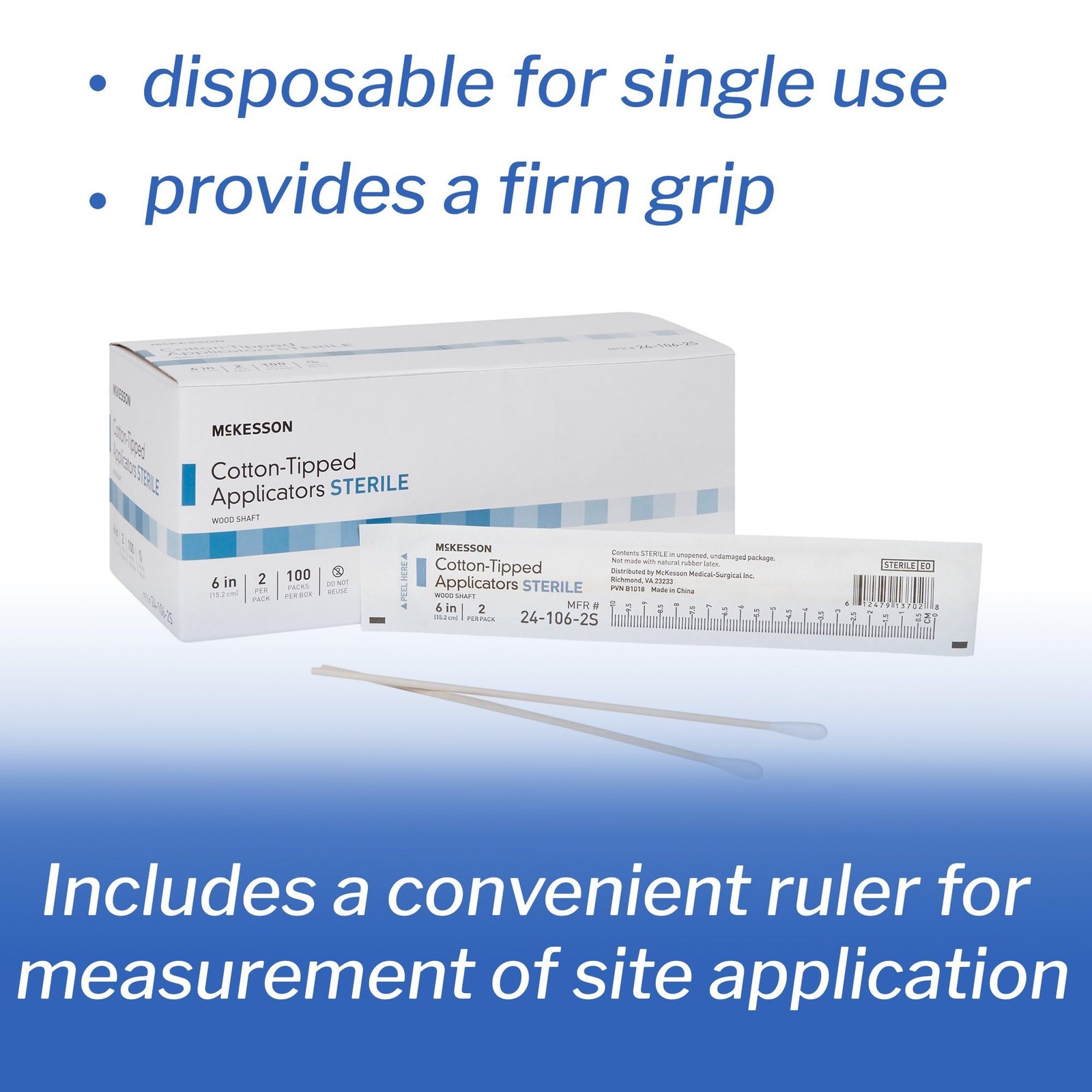 McKesson Sterile Cotton Tipped Applicators, 6 200 Count (Pack of 1), Tan