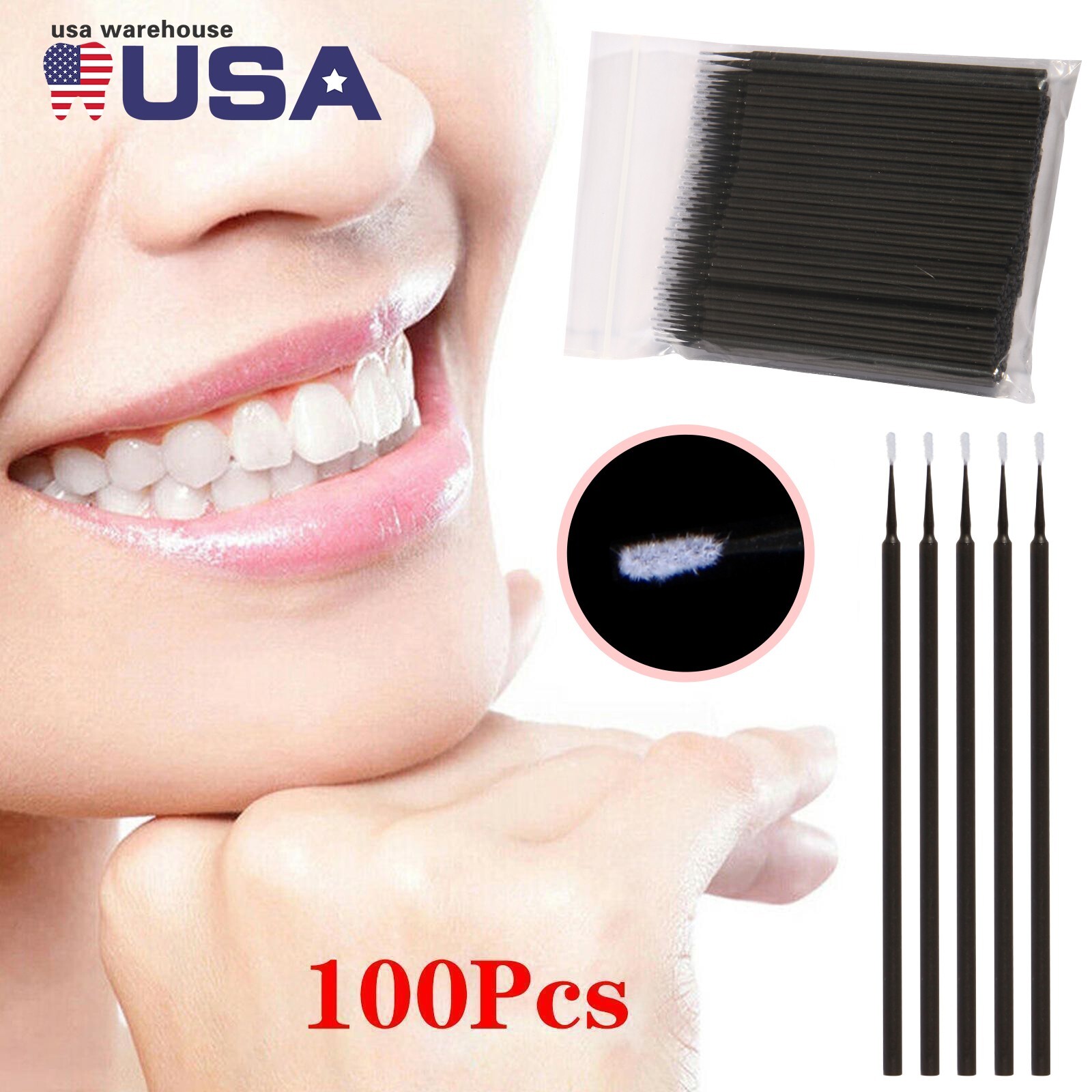 100 Pcs Dental Micro Brush Disposable Materials Tooth Applicators 1.2mm