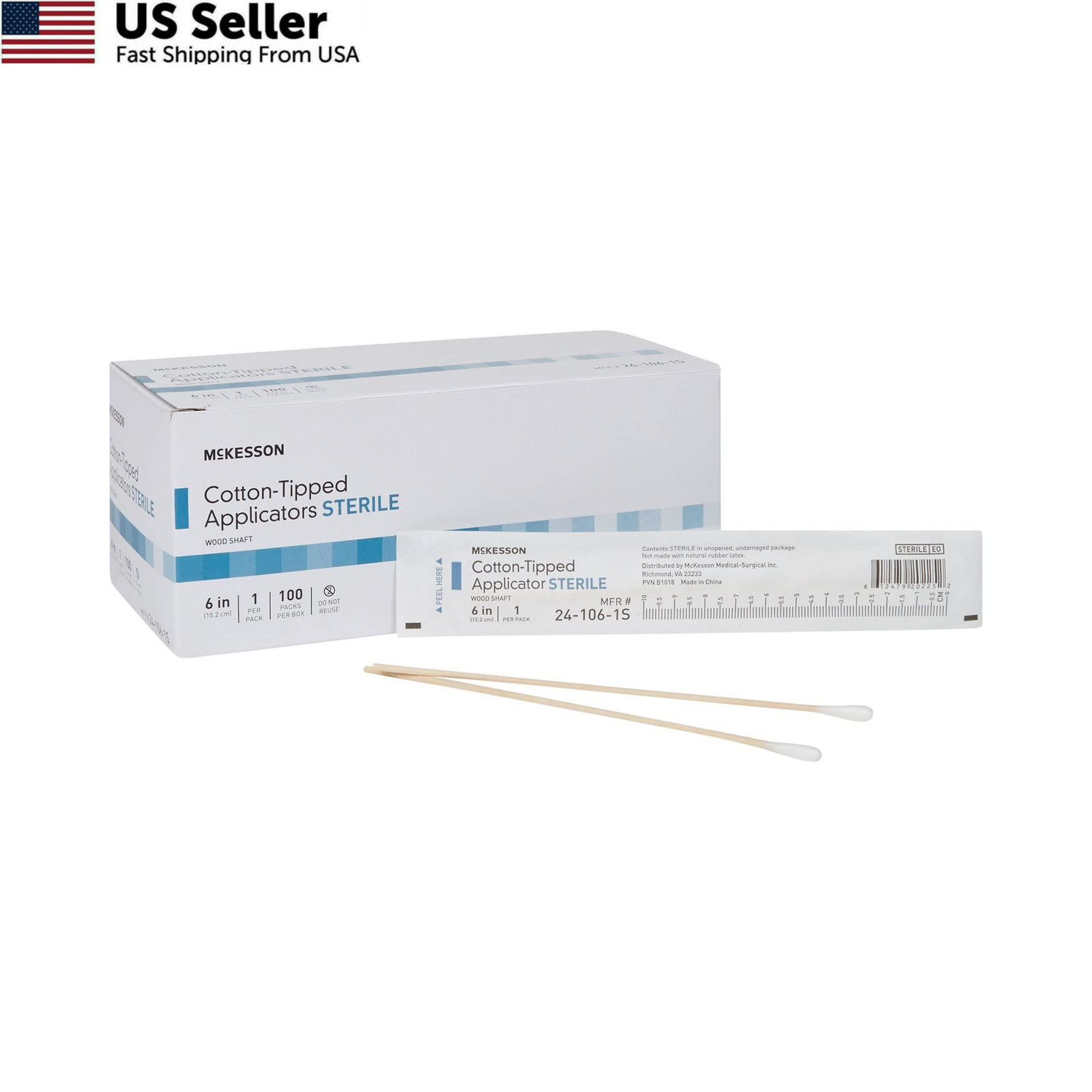 McKesson Cotton Tipped Applicator, 6 in [100 Count] 6 Inch (Pack of 1), White