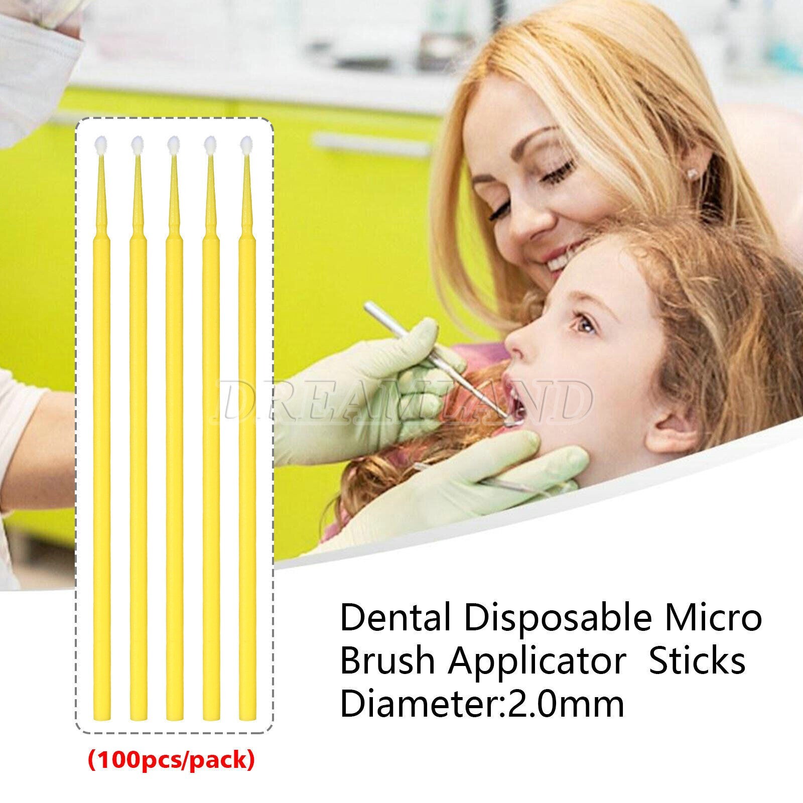 100Pcs Dental Swabs Disposable small Applicator Brush Stick 2.0mm yellow in USA
