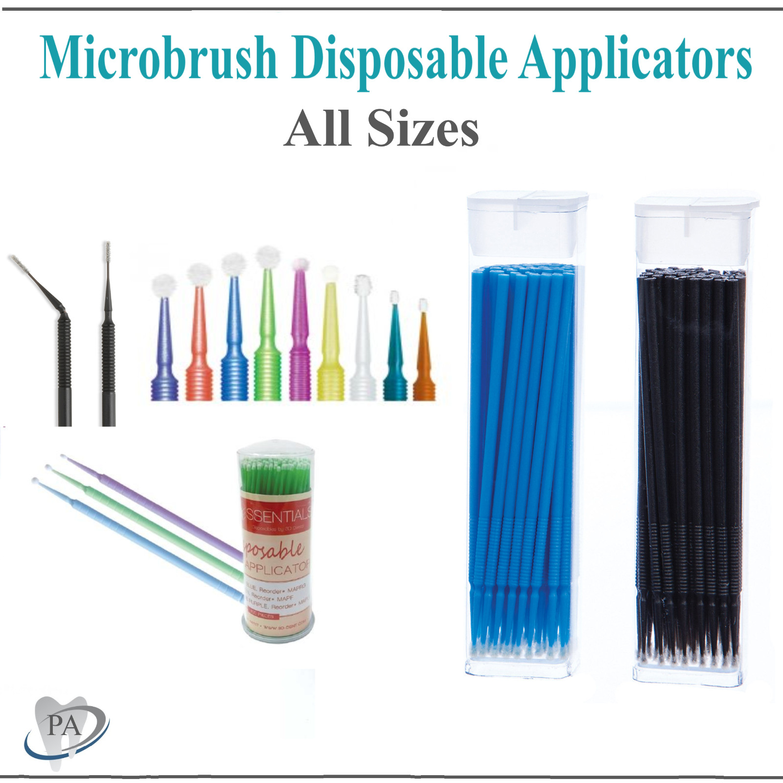 Dental Microbrush Micro Brush Applicator Tips 2.0mm, 1.5mm, 1.0mm, 0.5mm, 100/Pk