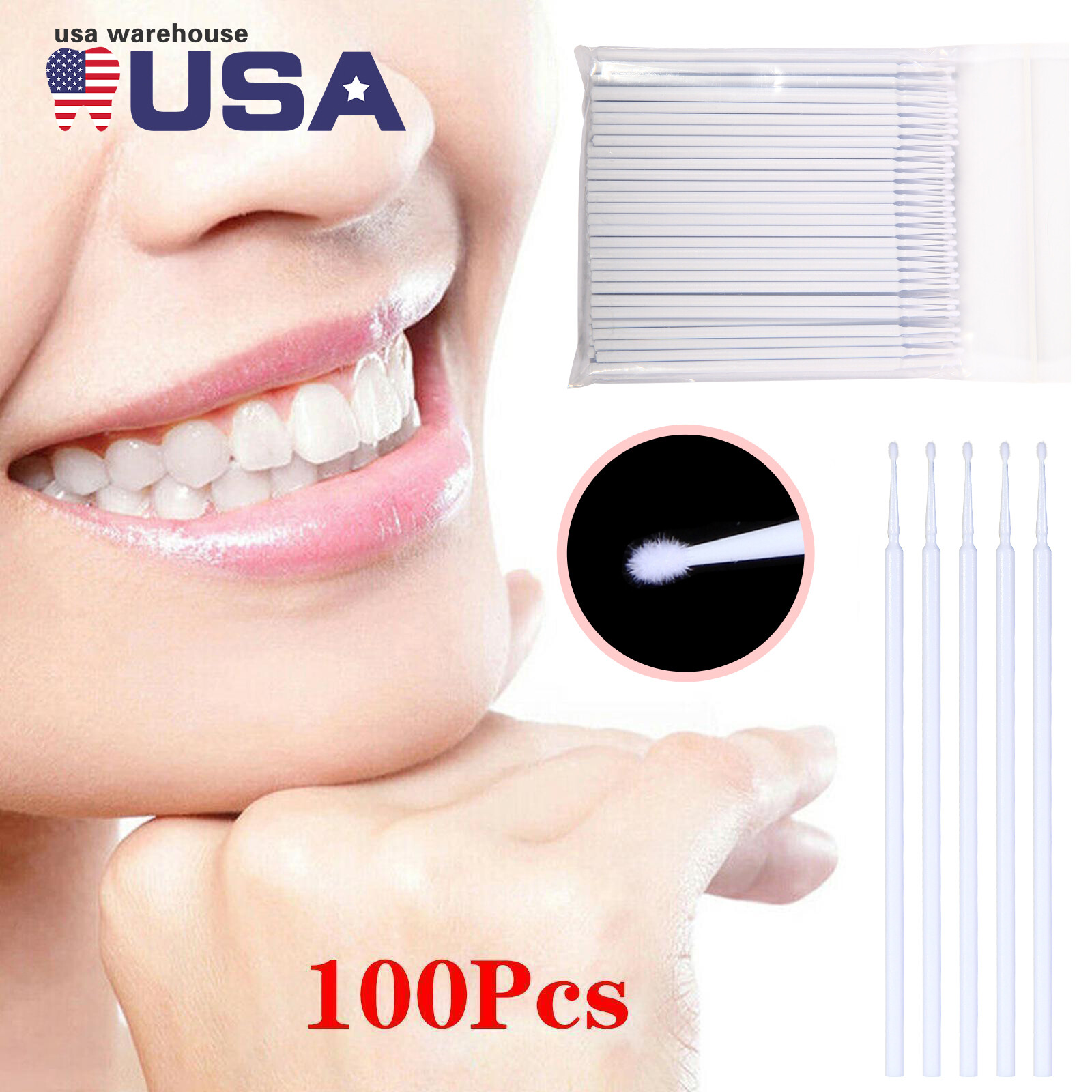 Dental Micro Applicator Brush Disposable Makeup Eyelash Brushes White 1.5mm