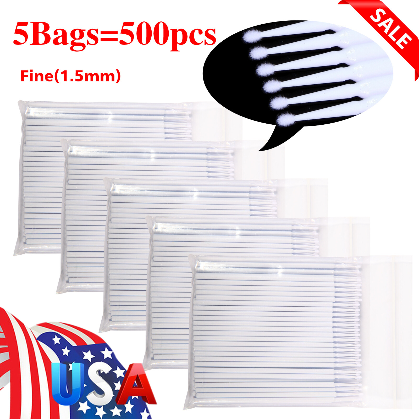 USA Micro Brushes Applicators Microbrush Dental Eye Fine 1.5mm White 100pcs/pack