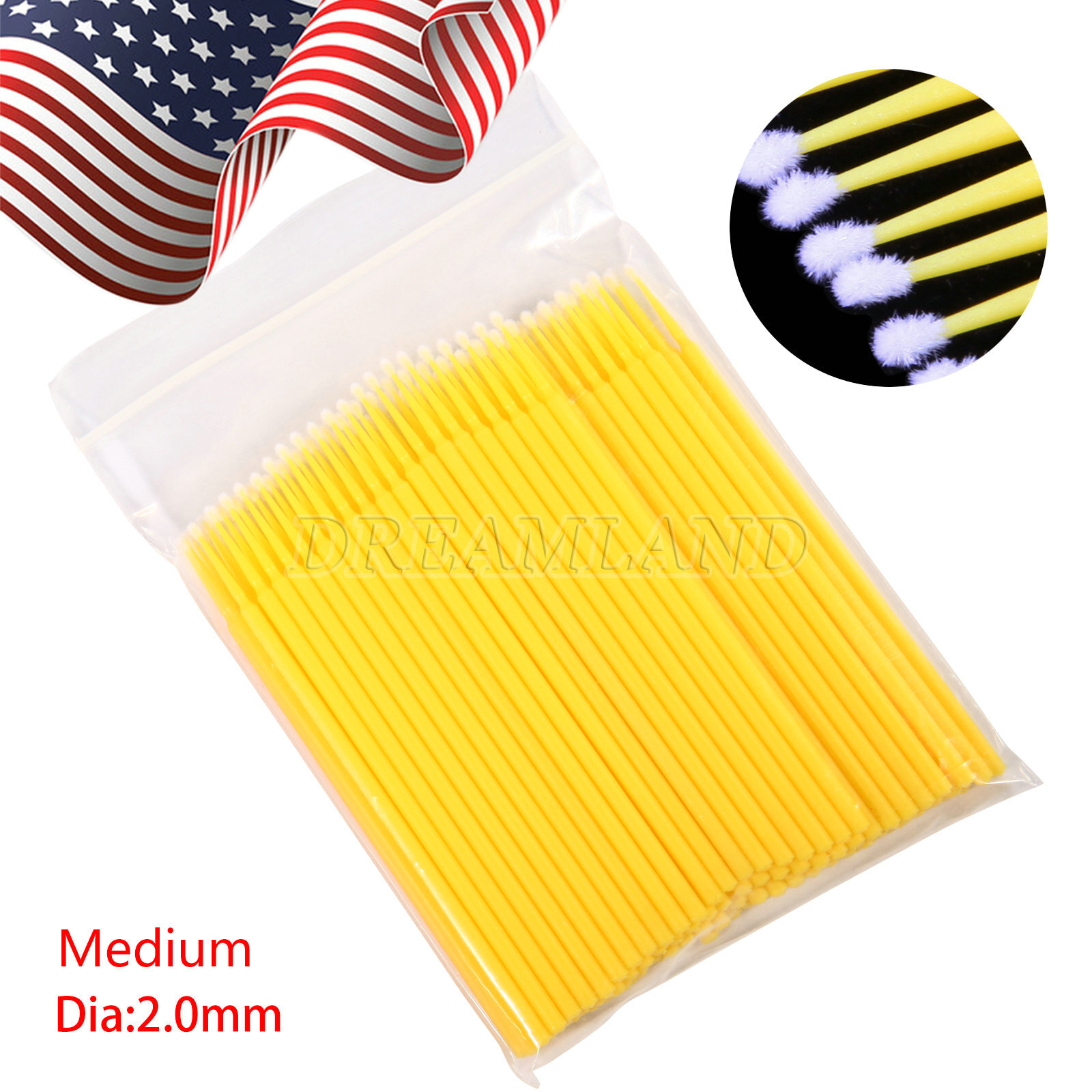 100PCS Dental Micro Brush Disposable Materials Tooth Applicators 2.0mm Yellow