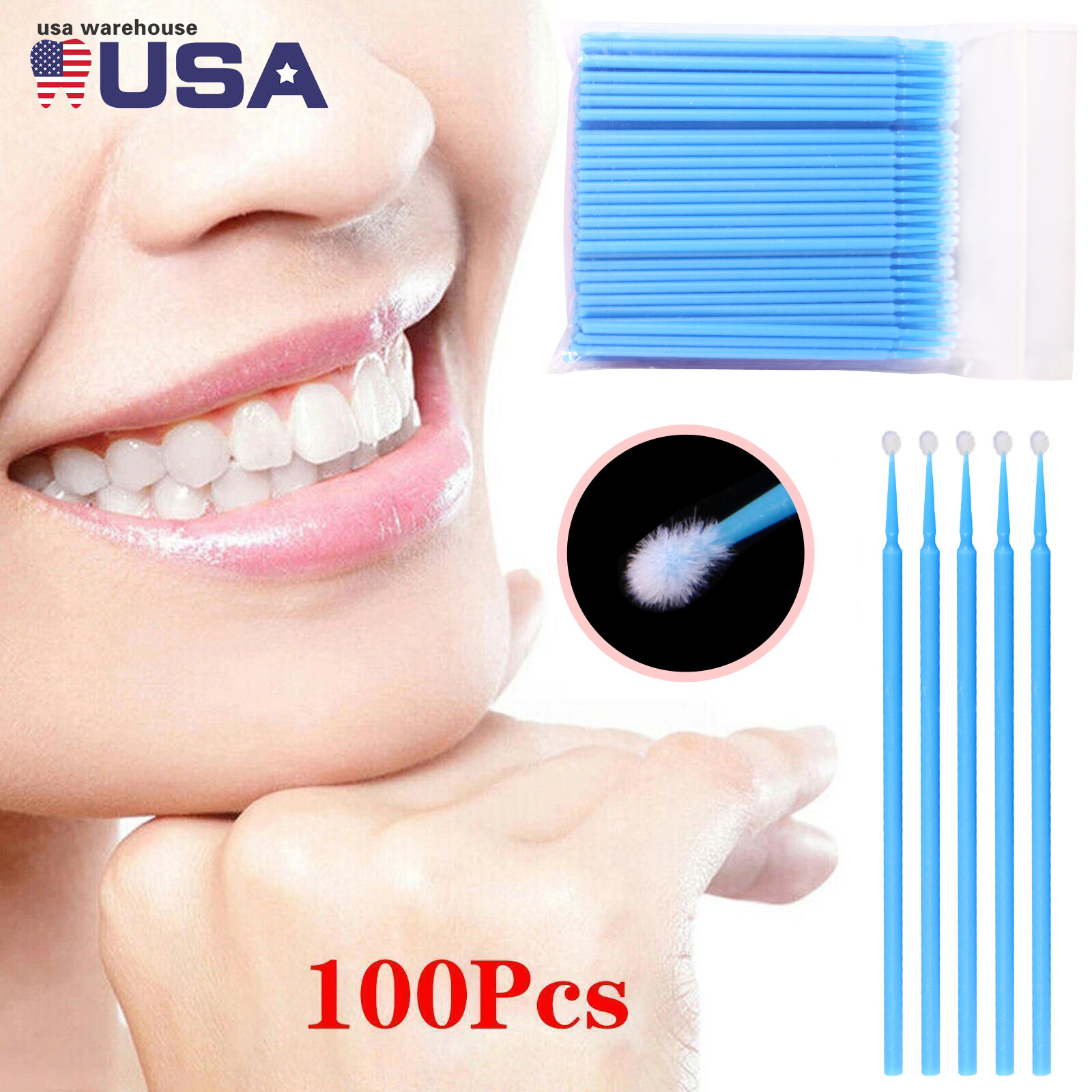 100x Dental Micro Brush Disposable Materials Tooth Applicators L 2.5mm blue sl